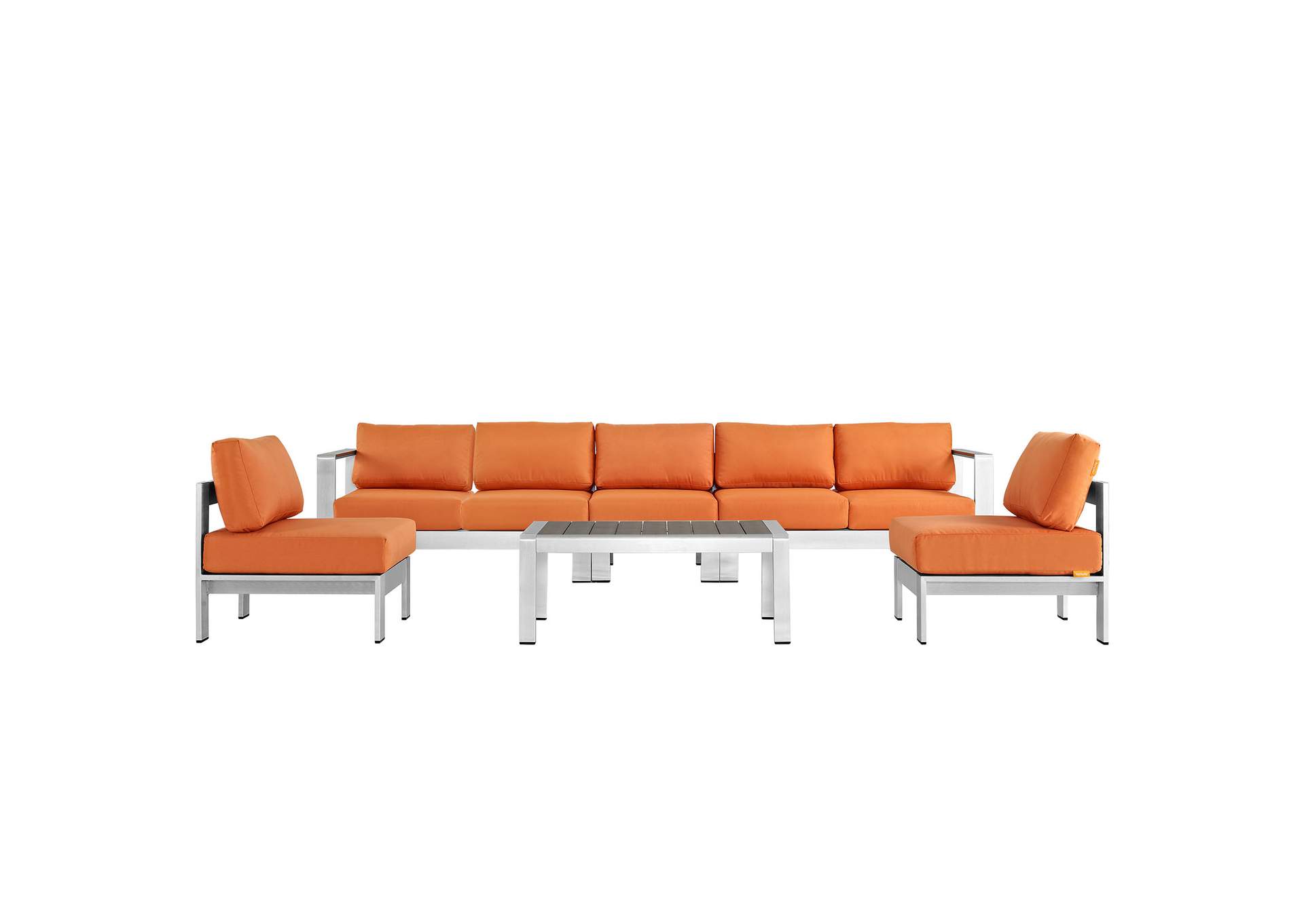 Silver Orange Shore 6 Piece Outdoor Patio Aluminum Sectional Sofa Set,Modway