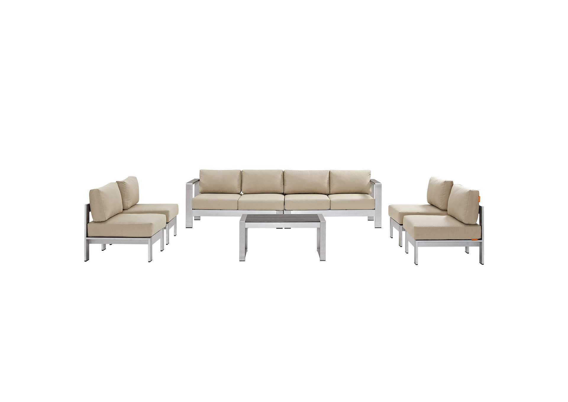 Silver Beige Shore 7 Piece Outdoor Patio Sectional Sofa Set,Modway