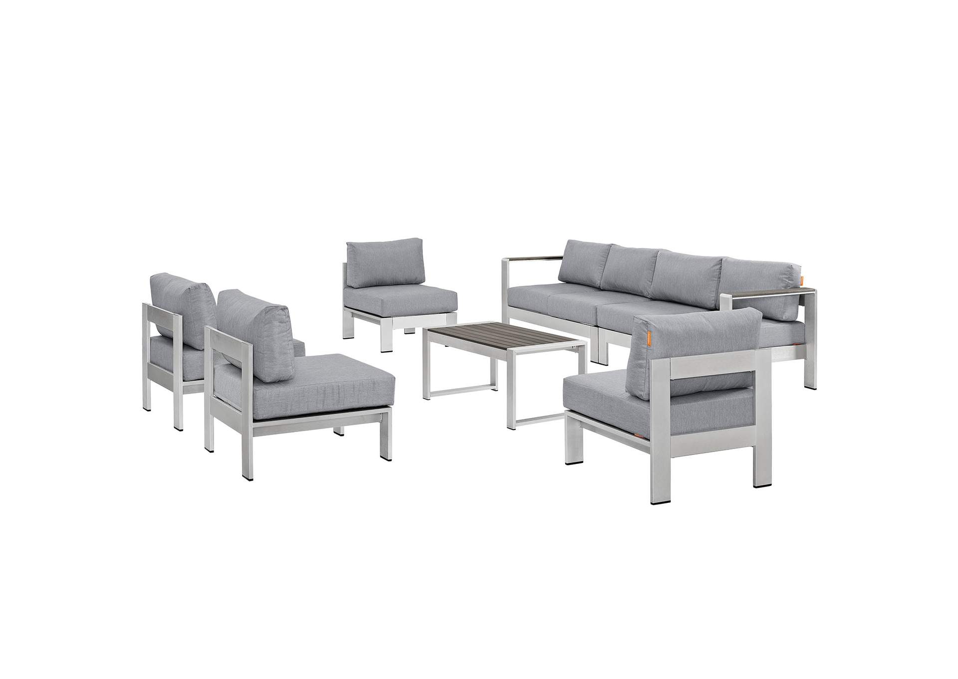 Silver Gray Shore 7 Piece Outdoor Patio Sectional Sofa Set,Modway