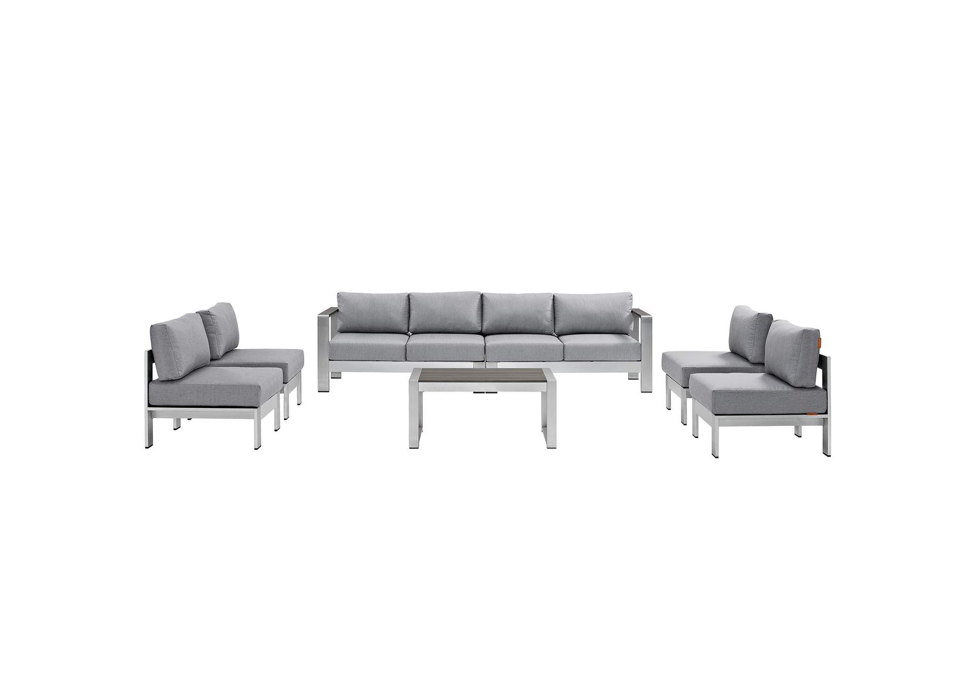 Silver Gray Shore 7 Piece Outdoor Patio Sectional Sofa Set,Modway