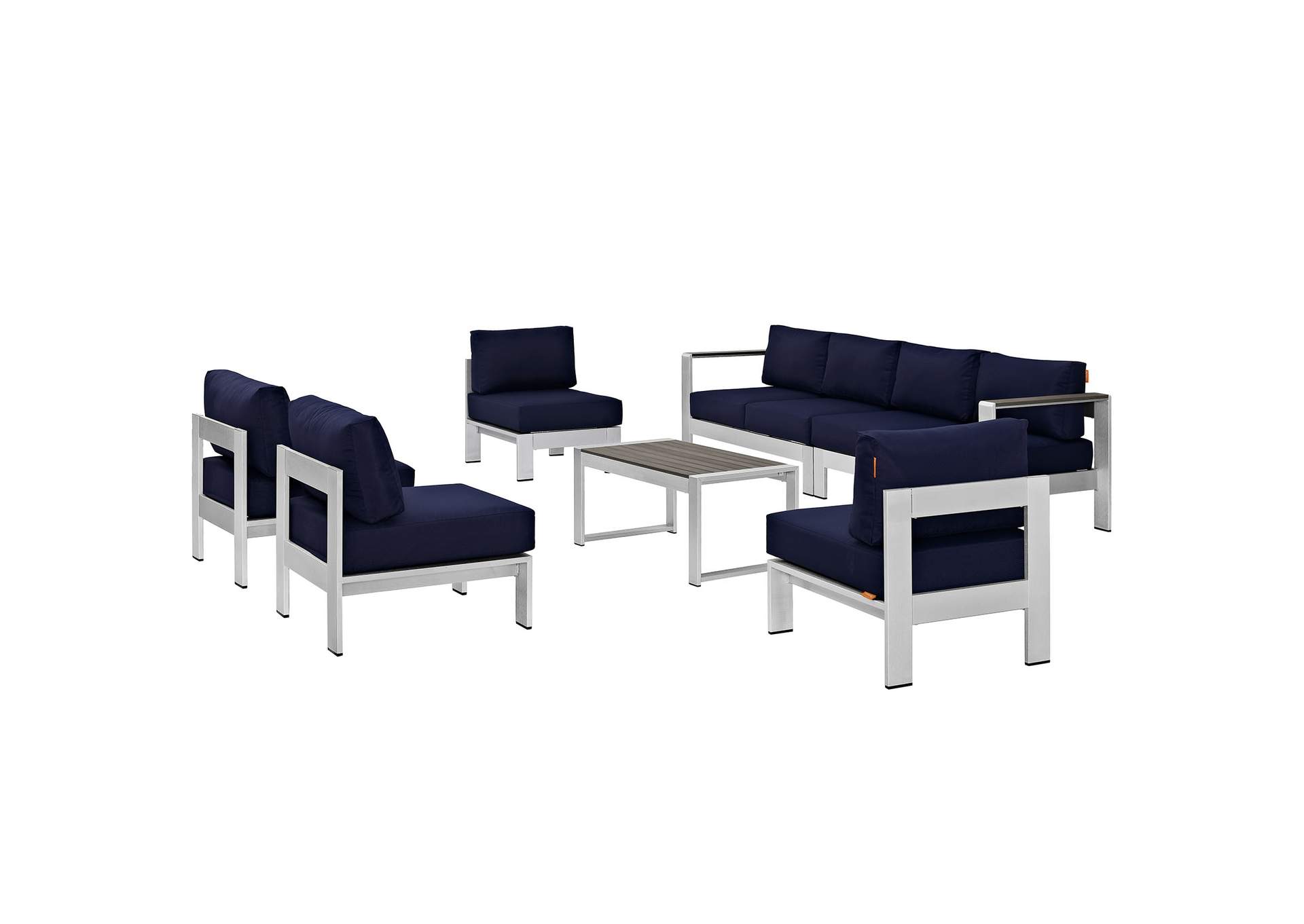 Silver Navy Shore 7 Piece Outdoor Patio Sectional Sofa Set,Modway