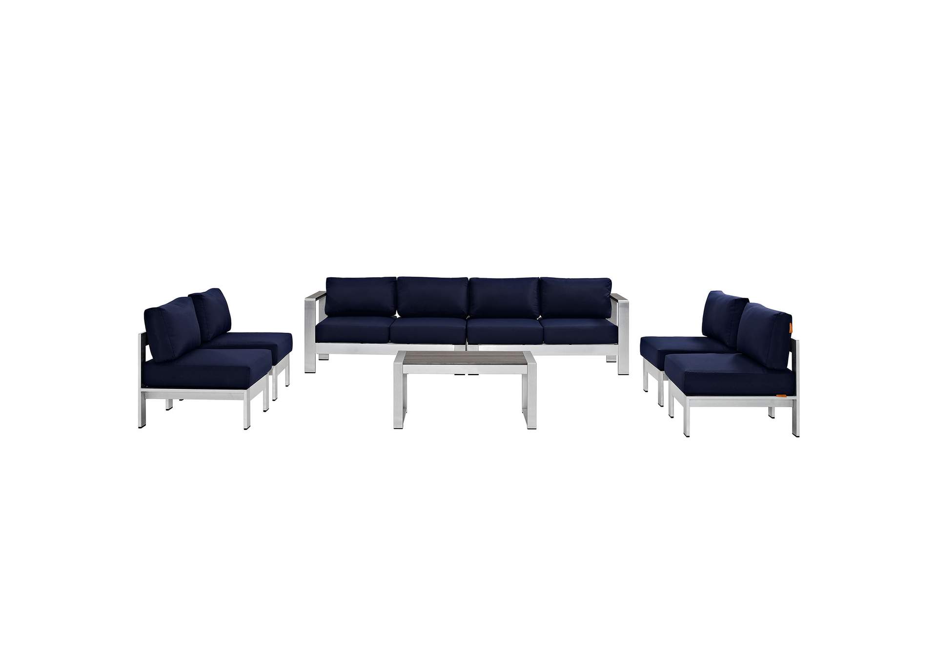 Silver Navy Shore 7 Piece Outdoor Patio Sectional Sofa Set,Modway