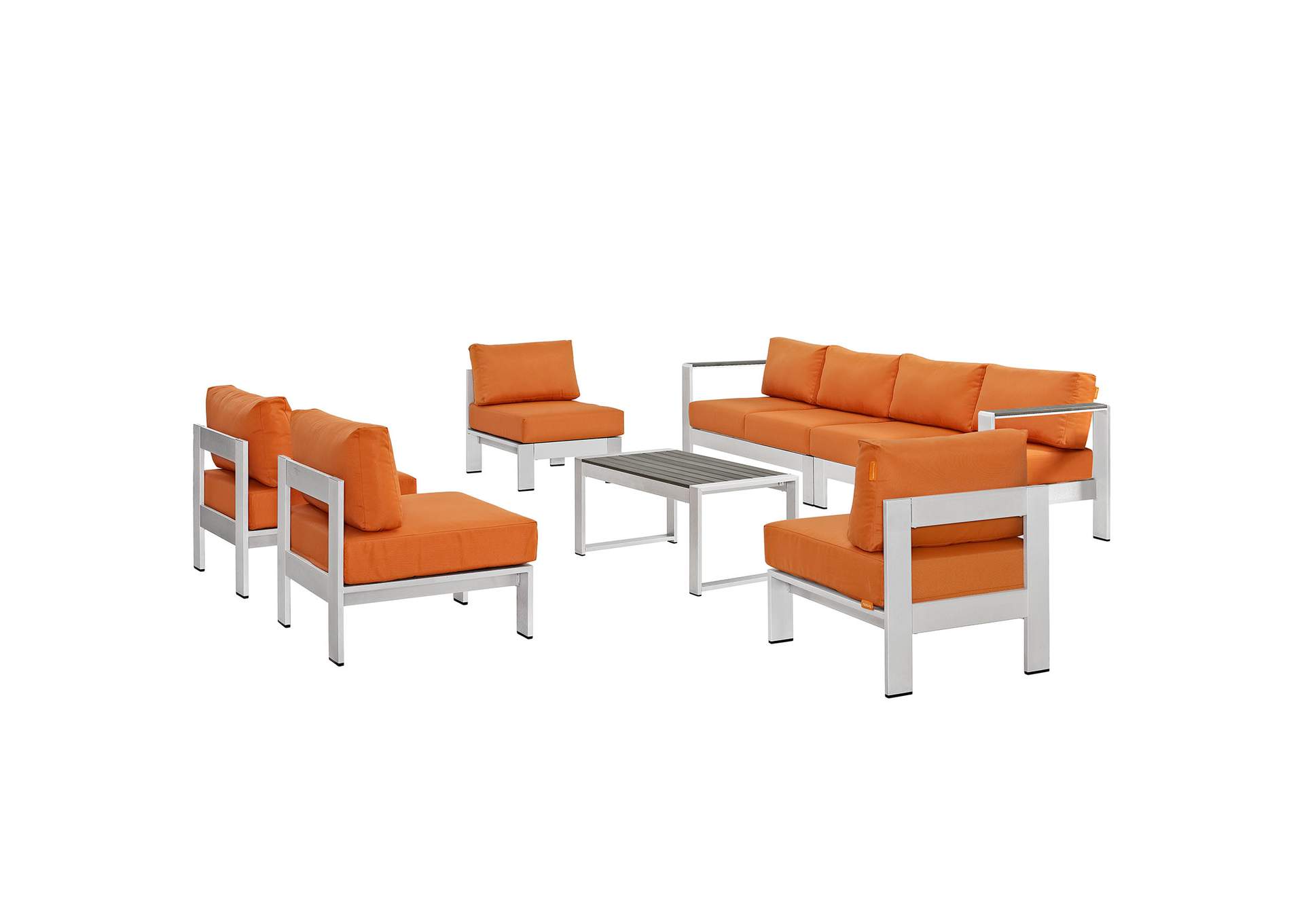 Silver Orange Shore 7 Piece Outdoor Patio Sectional Sofa Set,Modway