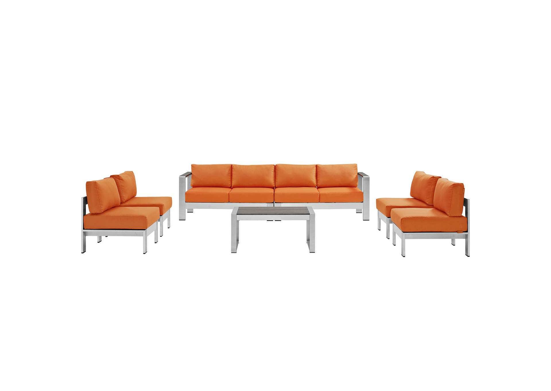 Silver Orange Shore 7 Piece Outdoor Patio Sectional Sofa Set,Modway