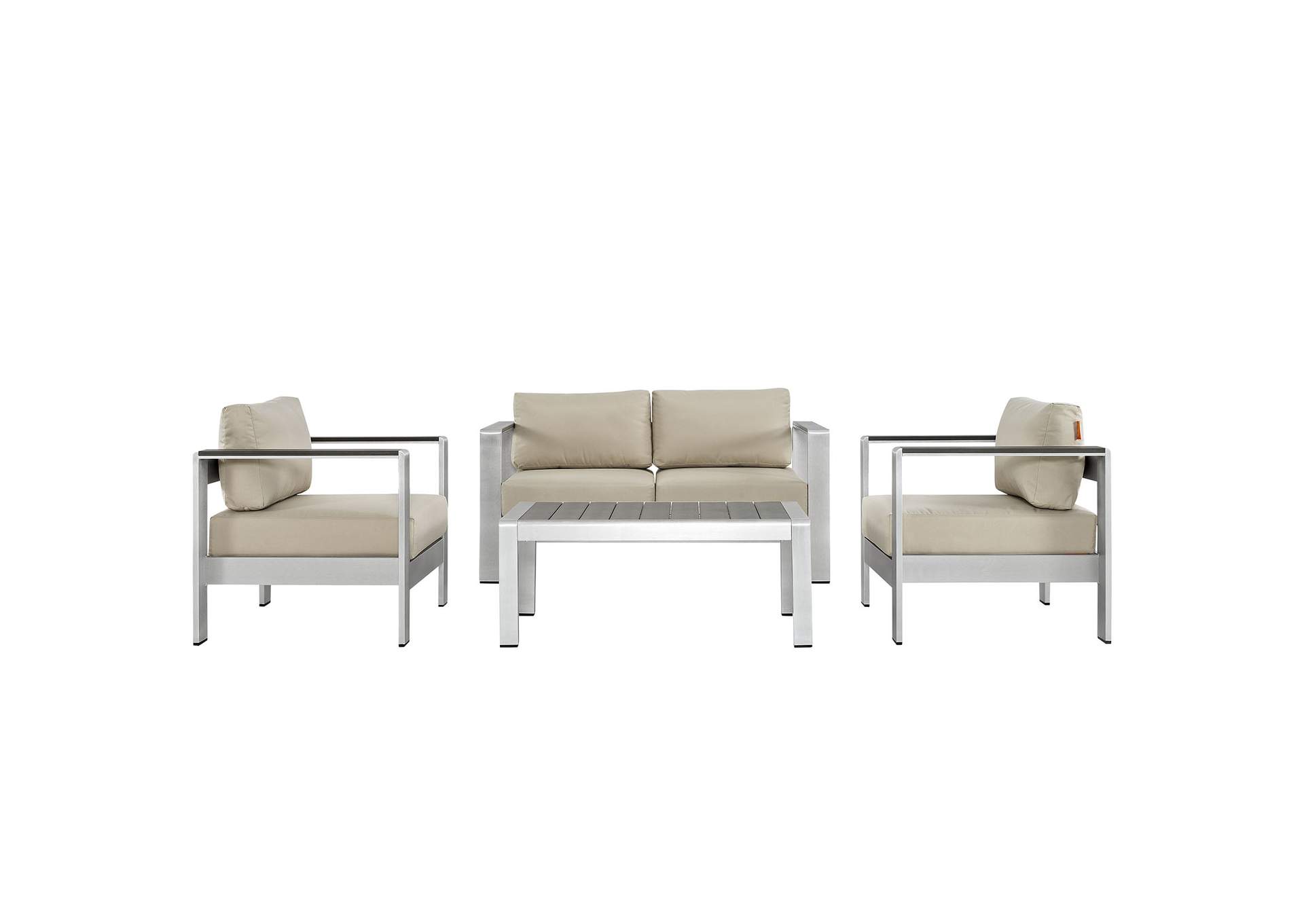 Silver Beige Shore 4 Piece Outdoor Patio Aluminum Sectional Sofa Set,Modway