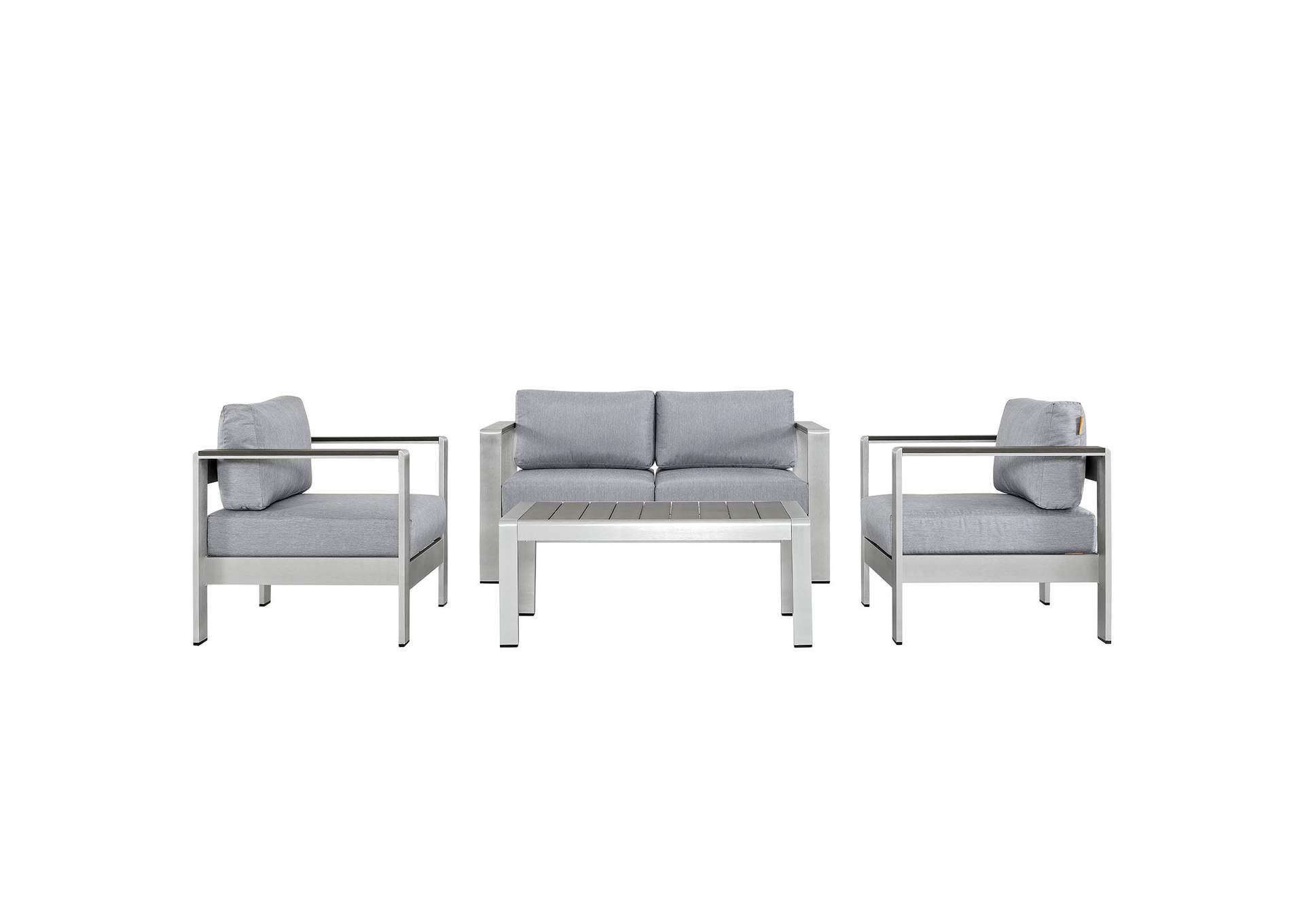 Silver Gray Shore 4 Piece Outdoor Patio Aluminum Sectional Sofa Set,Modway
