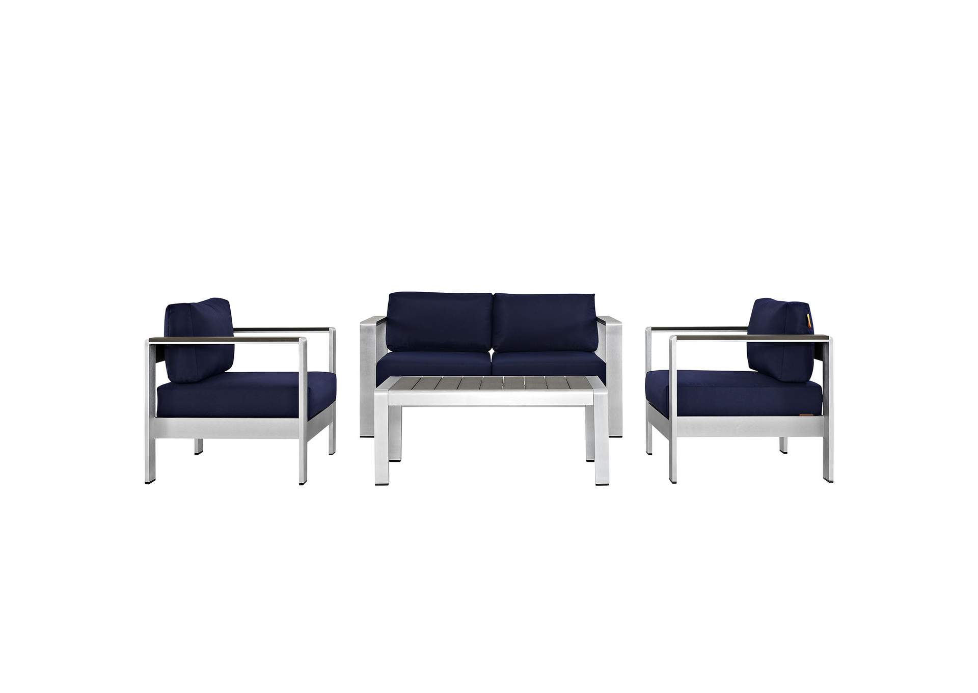 Silver Navy Shore 4 Piece Outdoor Patio Aluminum Sectional Sofa Set,Modway