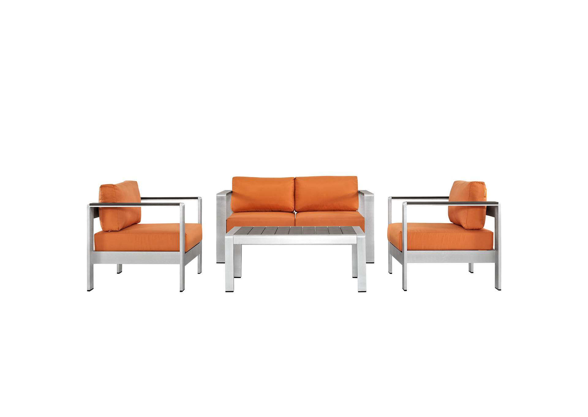 Silver Orange Shore 4 Piece Outdoor Patio Aluminum Sectional Sofa Set,Modway