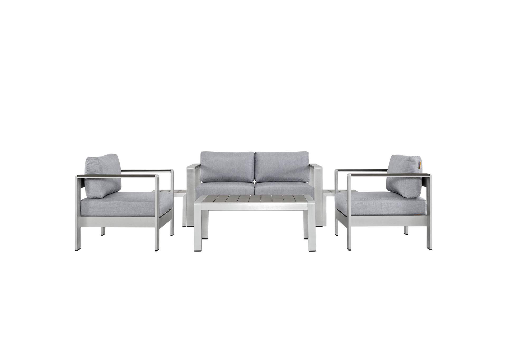 Silver Gray Shore 6 Piece Outdoor Patio Aluminum Sectional Sofa Set,Modway