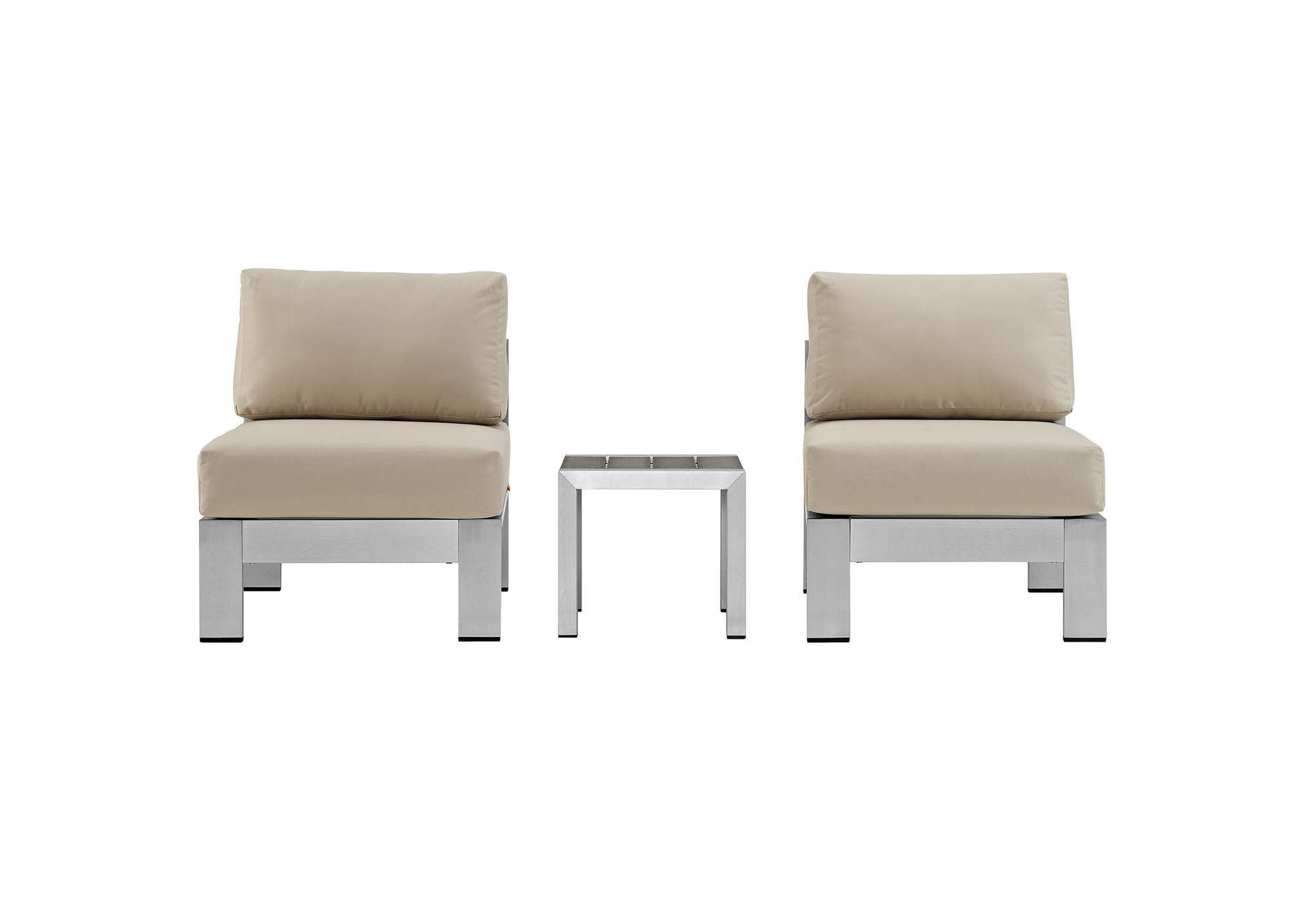 Silver Beige Shore 3 Piece Outdoor Patio Aluminum Sectional Sofa Set,Modway