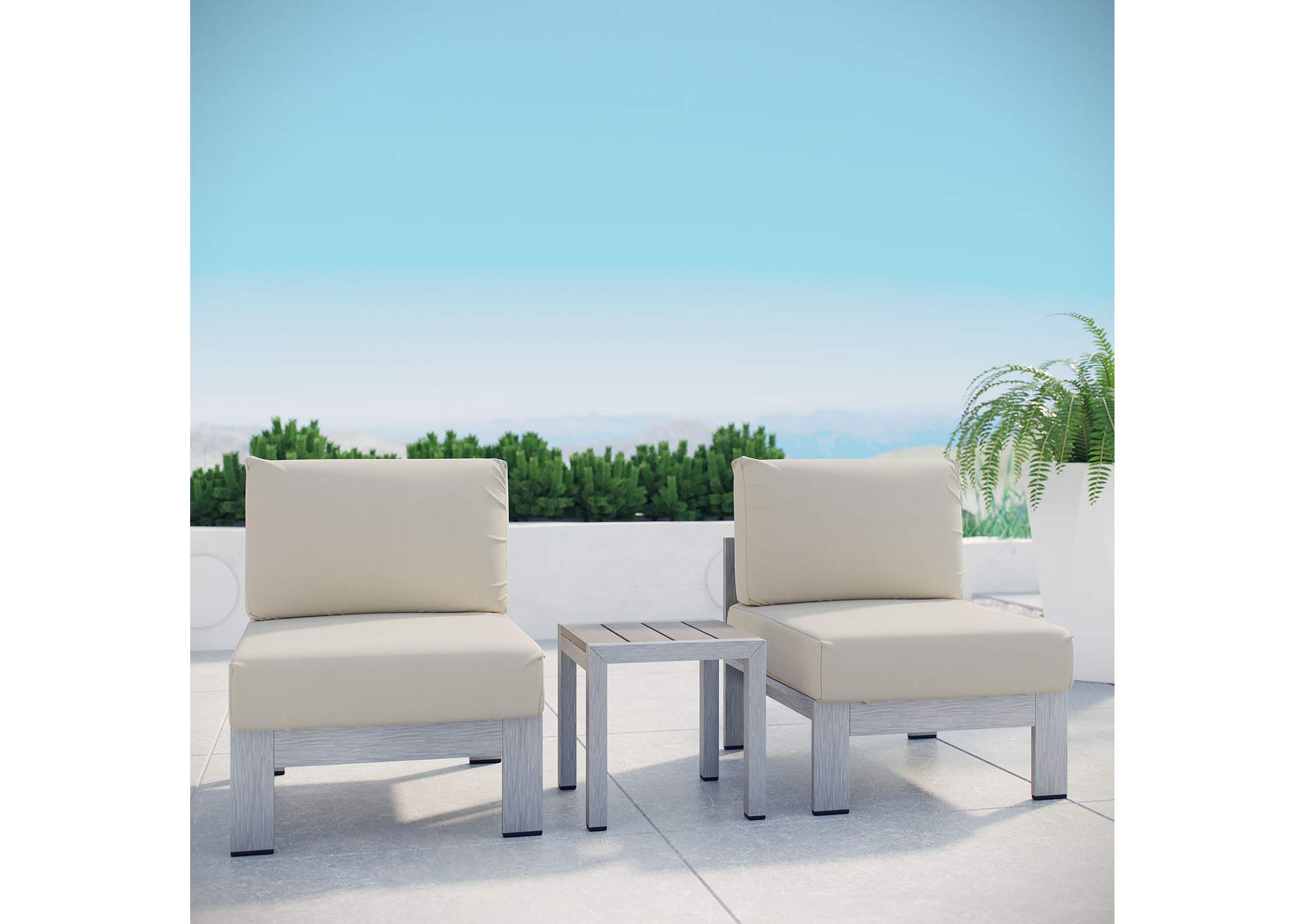 Silver Beige Shore 3 Piece Outdoor Patio Aluminum Sectional Sofa Set,Modway