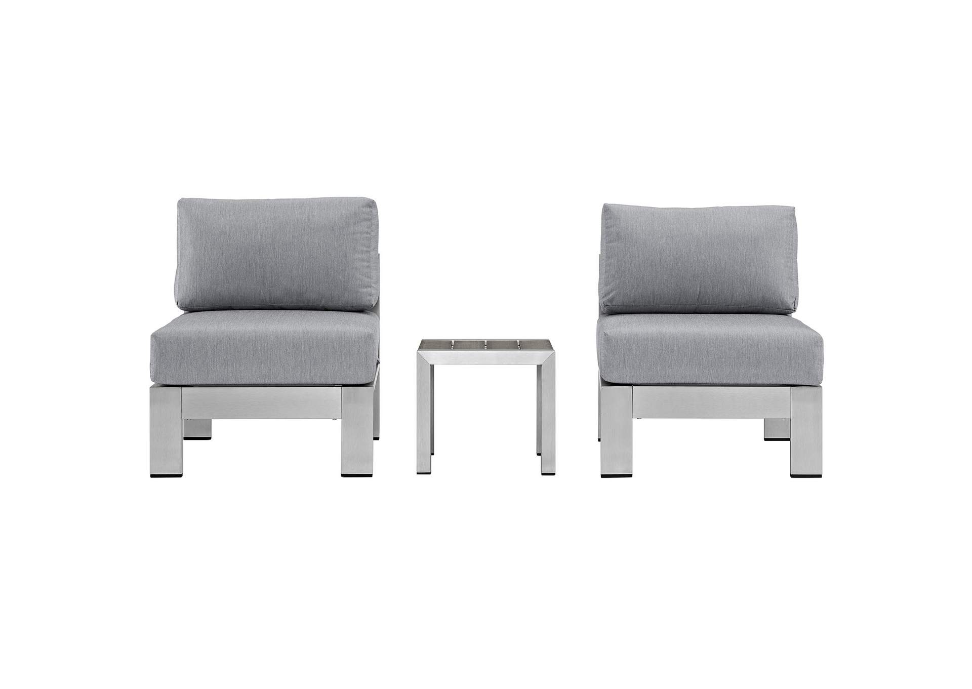 Silver Gray Shore 3 Piece Outdoor Patio Aluminum Sectional Sofa Set,Modway