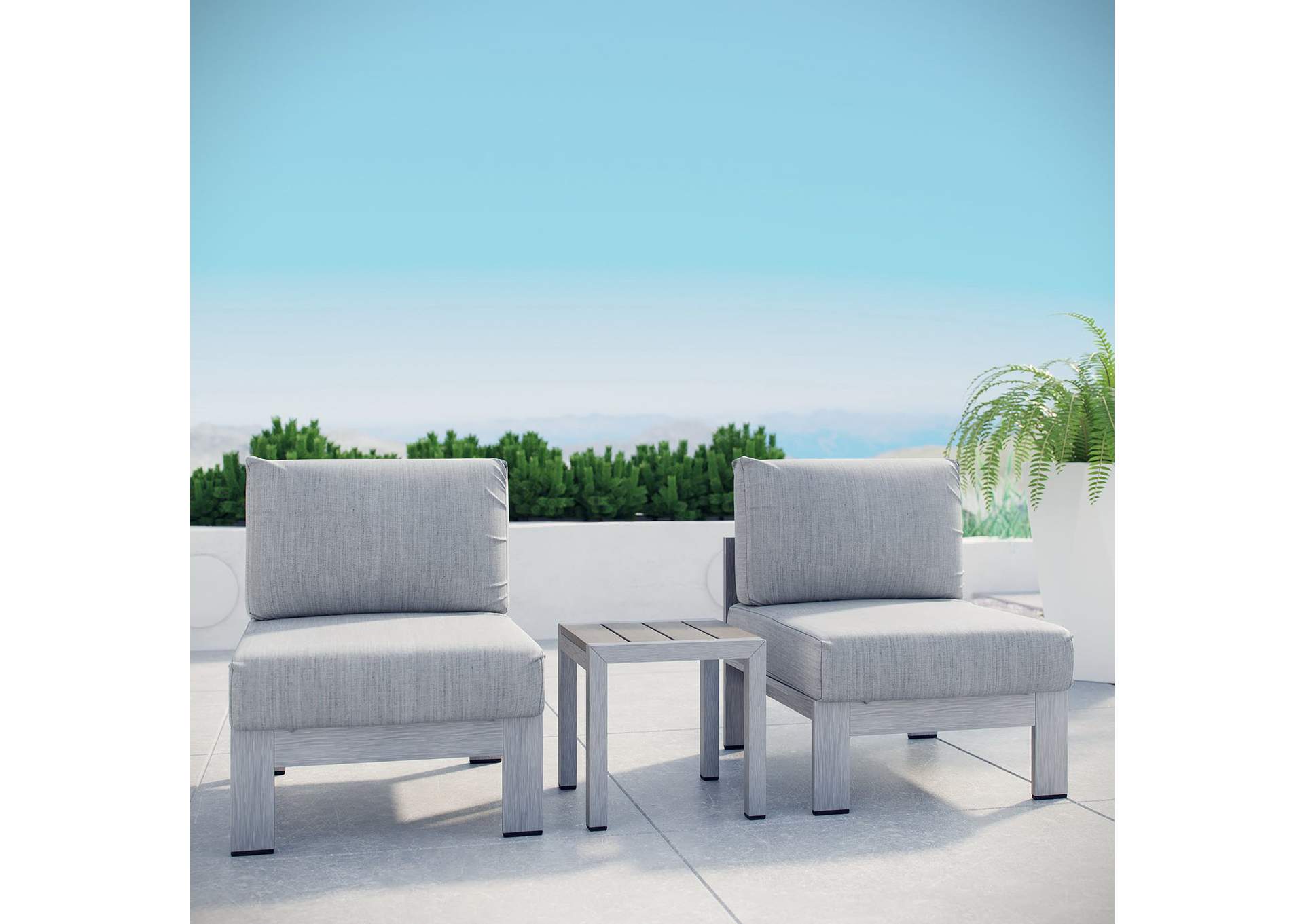 Silver Gray Shore 3 Piece Outdoor Patio Aluminum Sectional Sofa Set,Modway