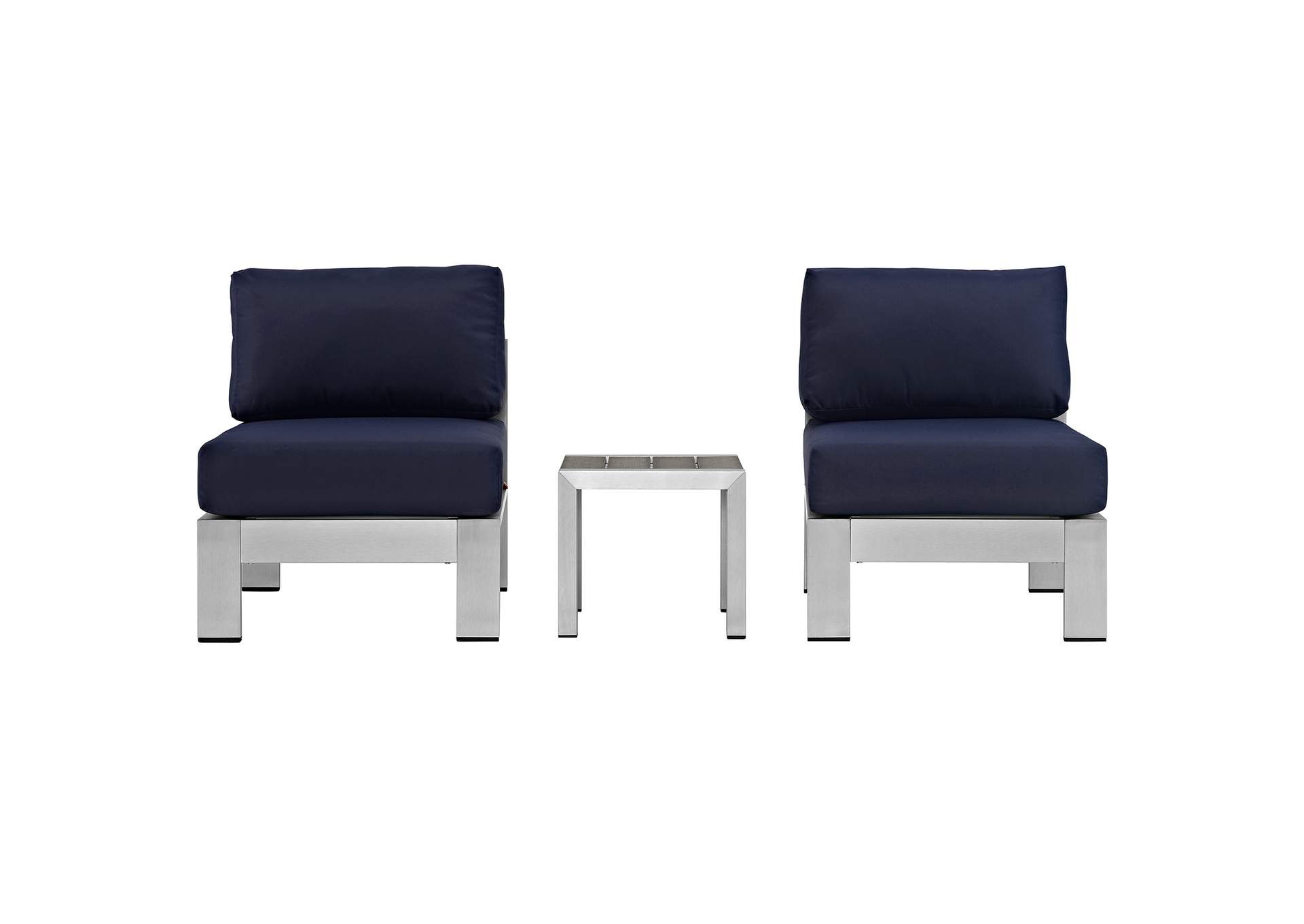 Silver Navy Shore 3 Piece Outdoor Patio Aluminum Sectional Sofa Set,Modway
