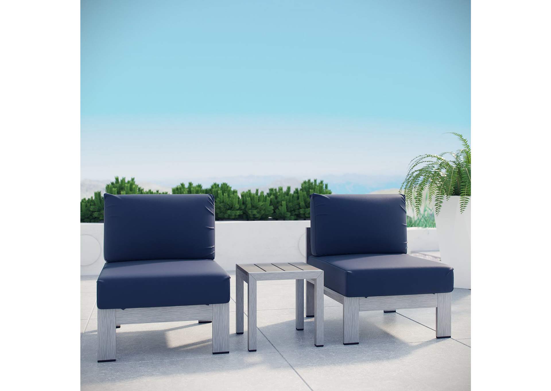 Silver Navy Shore 3 Piece Outdoor Patio Aluminum Sectional Sofa Set,Modway