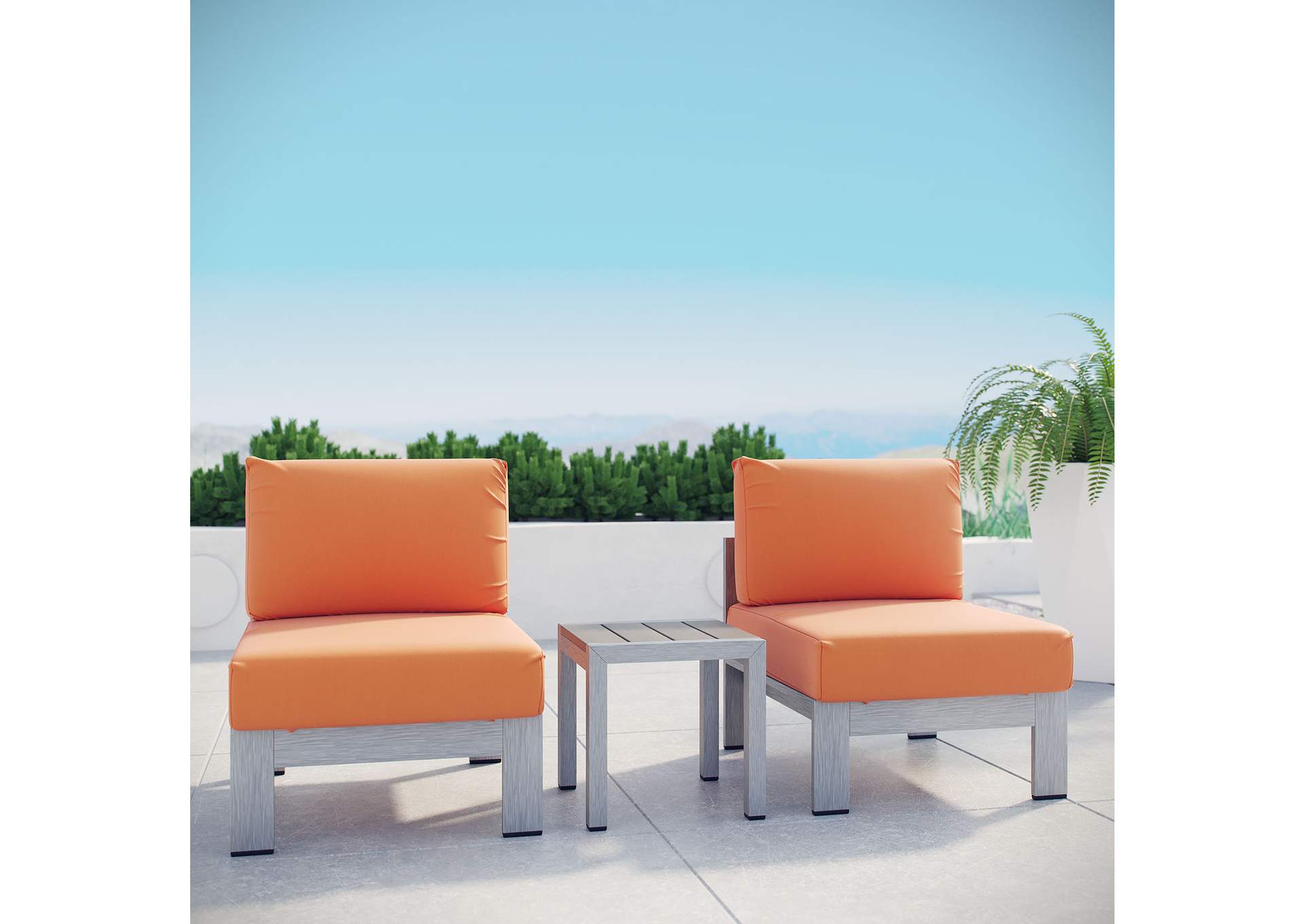Silver Orange Shore 3 Piece Outdoor Patio Aluminum Sectional Sofa Set,Modway
