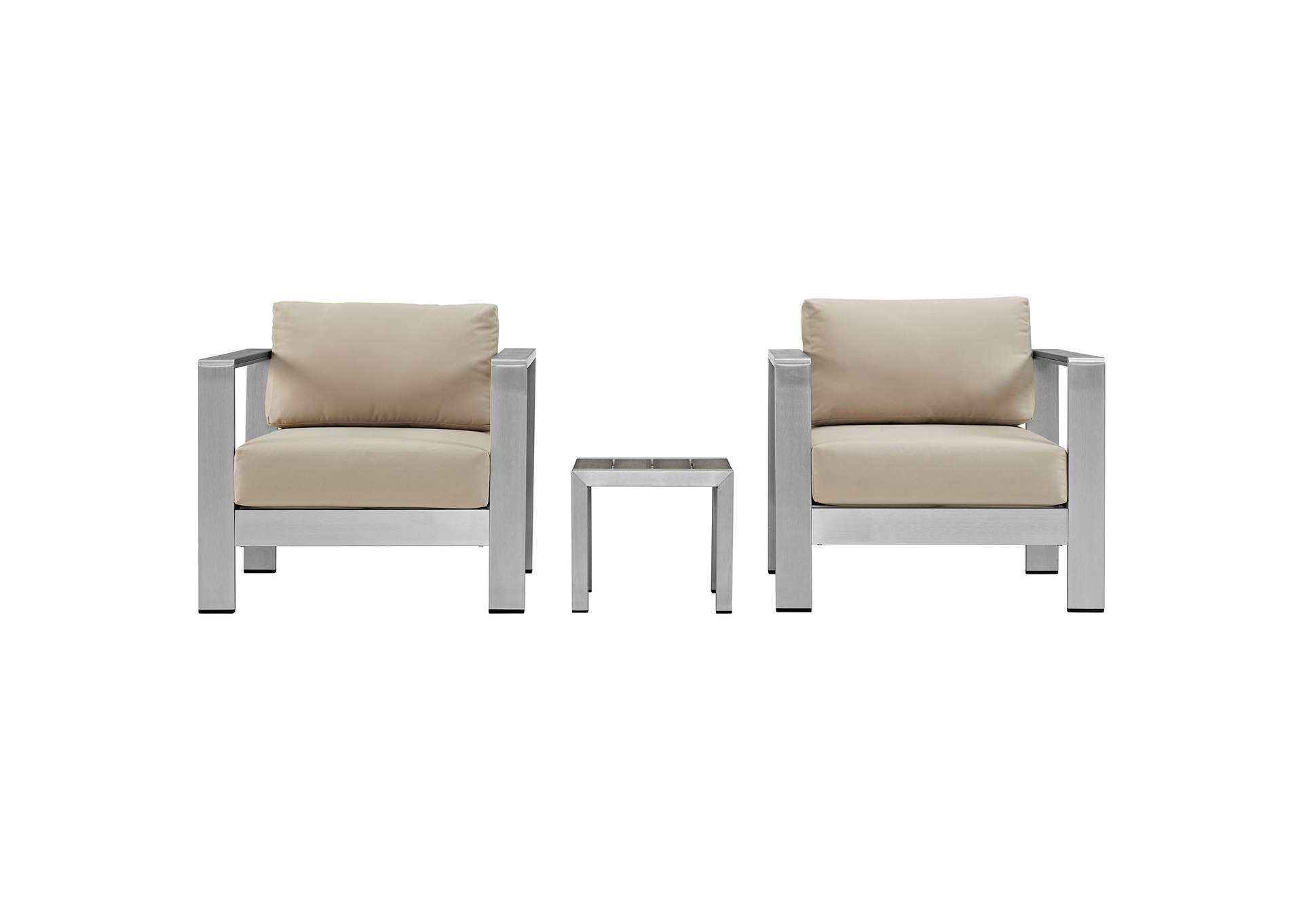 Silver Beige Shore 3 Piece Outdoor Patio Aluminum Set,Modway