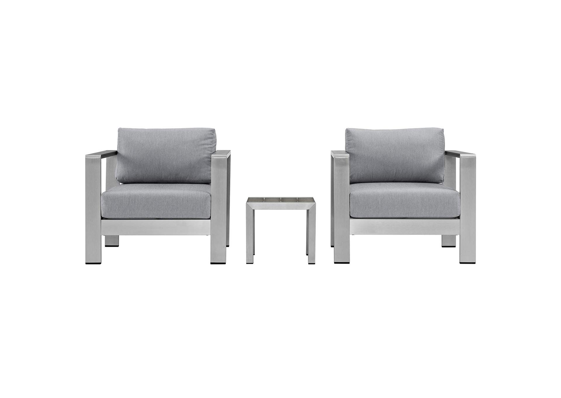 Silver Gray Shore 3 Piece Outdoor Patio Aluminum Set,Modway