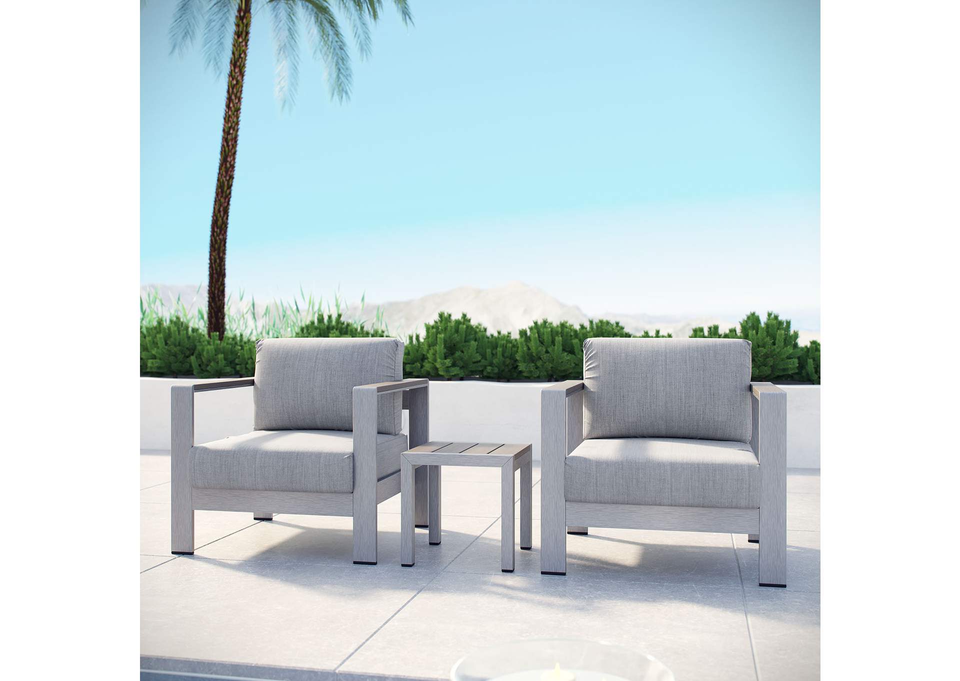 Silver Gray Shore 3 Piece Outdoor Patio Aluminum Set,Modway