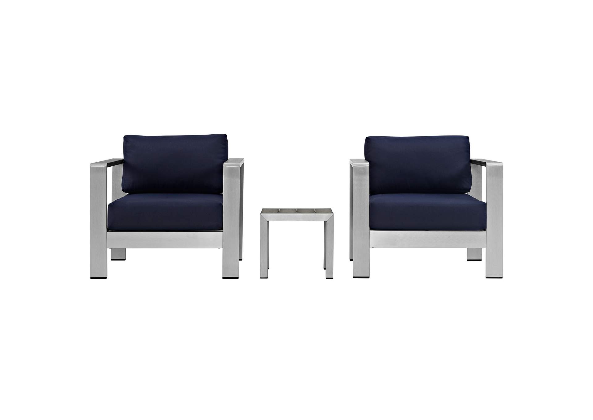 Silver Navy Shore 3 Piece Outdoor Patio Aluminum Set,Modway