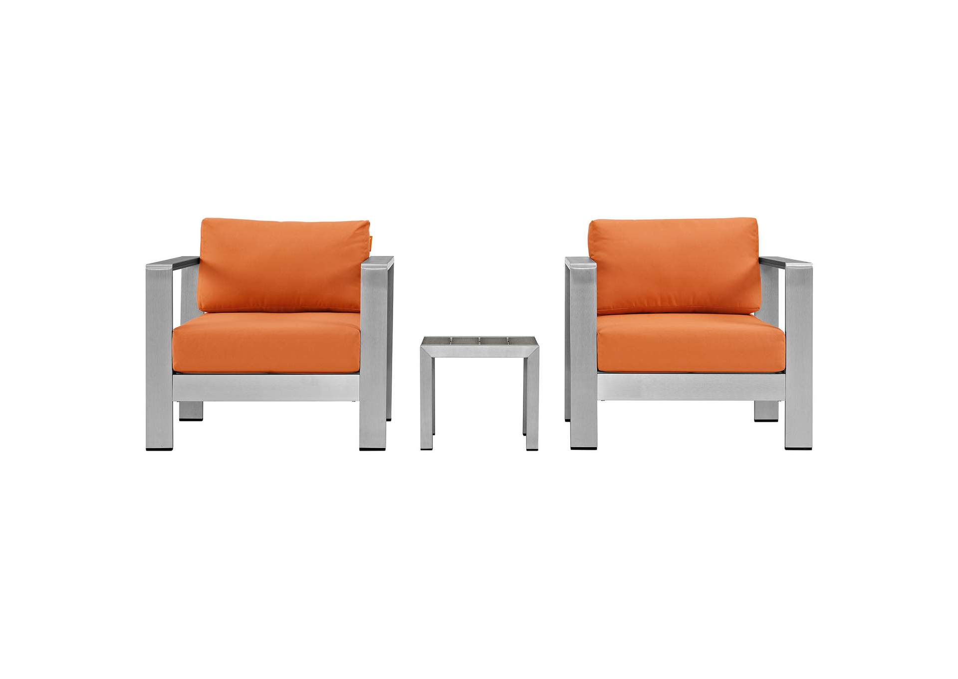 Silver Orange Shore 3 Piece Outdoor Patio Aluminum Set,Modway