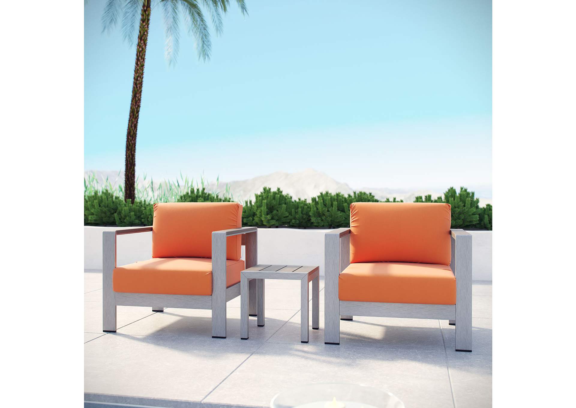 Silver Orange Shore 3 Piece Outdoor Patio Aluminum Set,Modway