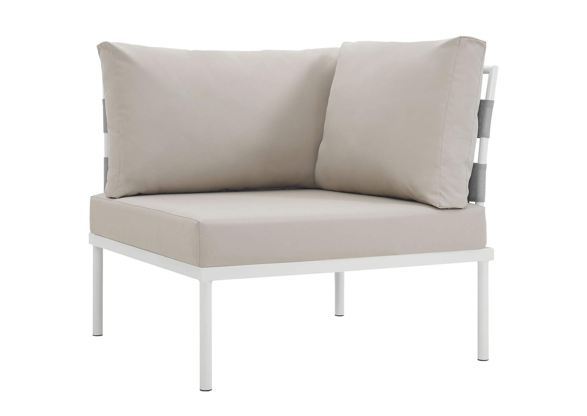 White Beige Harmony Outdoor Patio Aluminum Corner Sofa,Modway