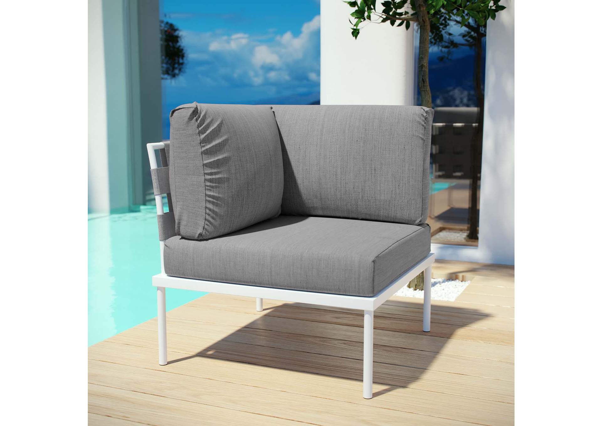 White Gray Harmony Outdoor Patio Aluminum Corner Sofa,Modway
