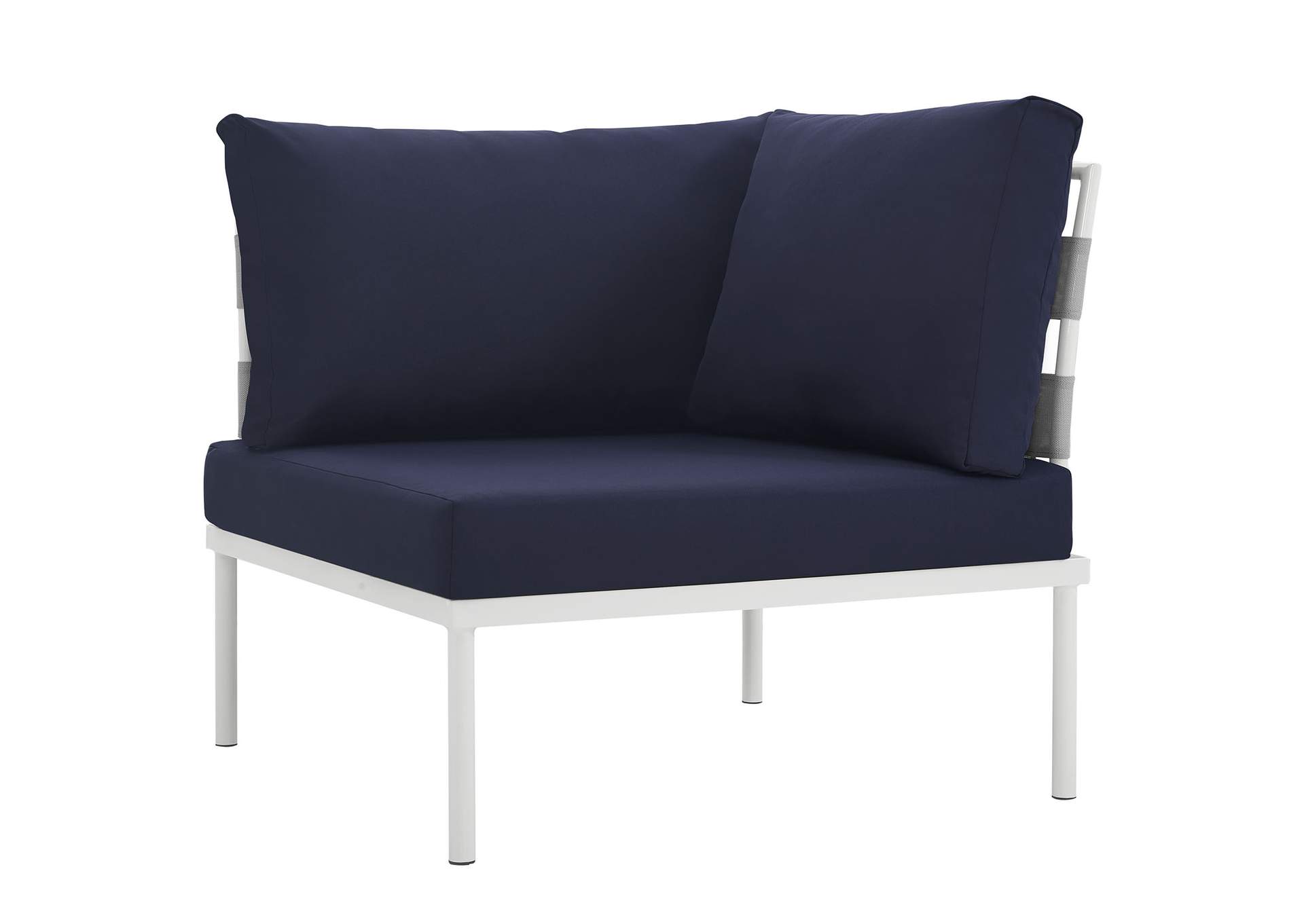 Harmony White Navy Outdoor Patio Aluminum Corner Sofa,Modway