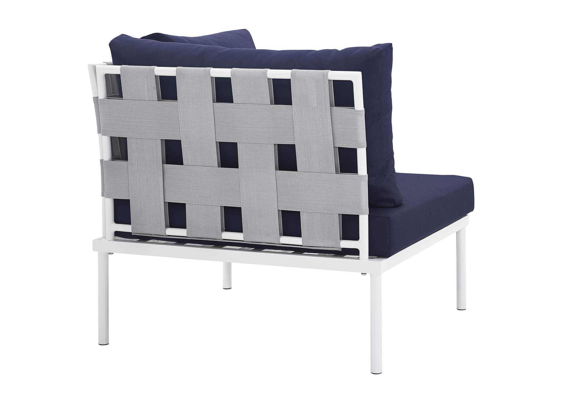 Harmony White Navy Outdoor Patio Aluminum Corner Sofa,Modway