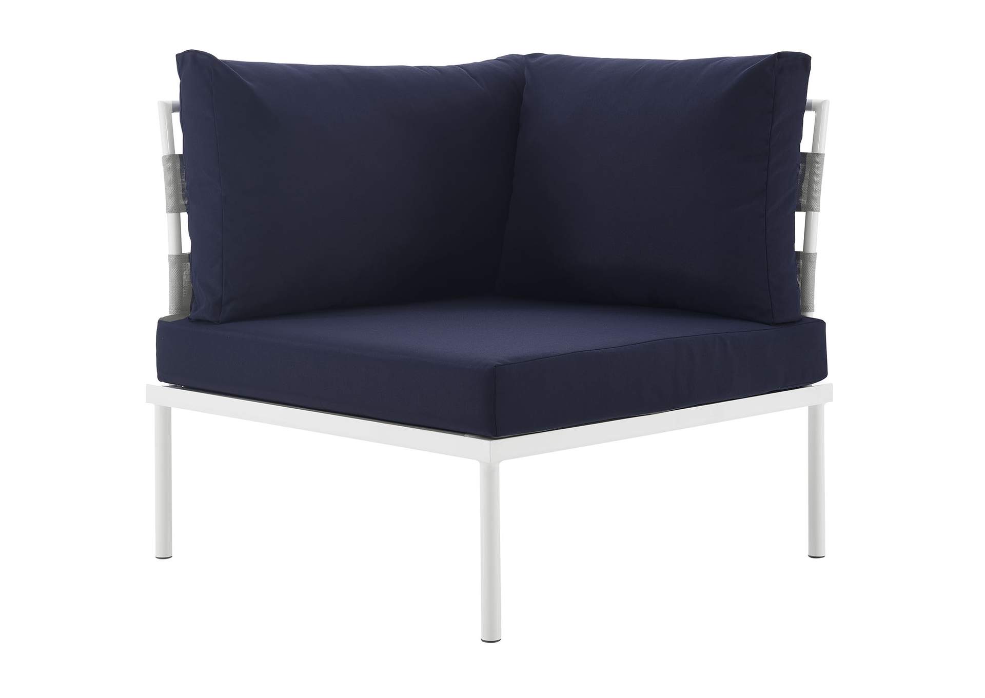 Harmony White Navy Outdoor Patio Aluminum Corner Sofa,Modway