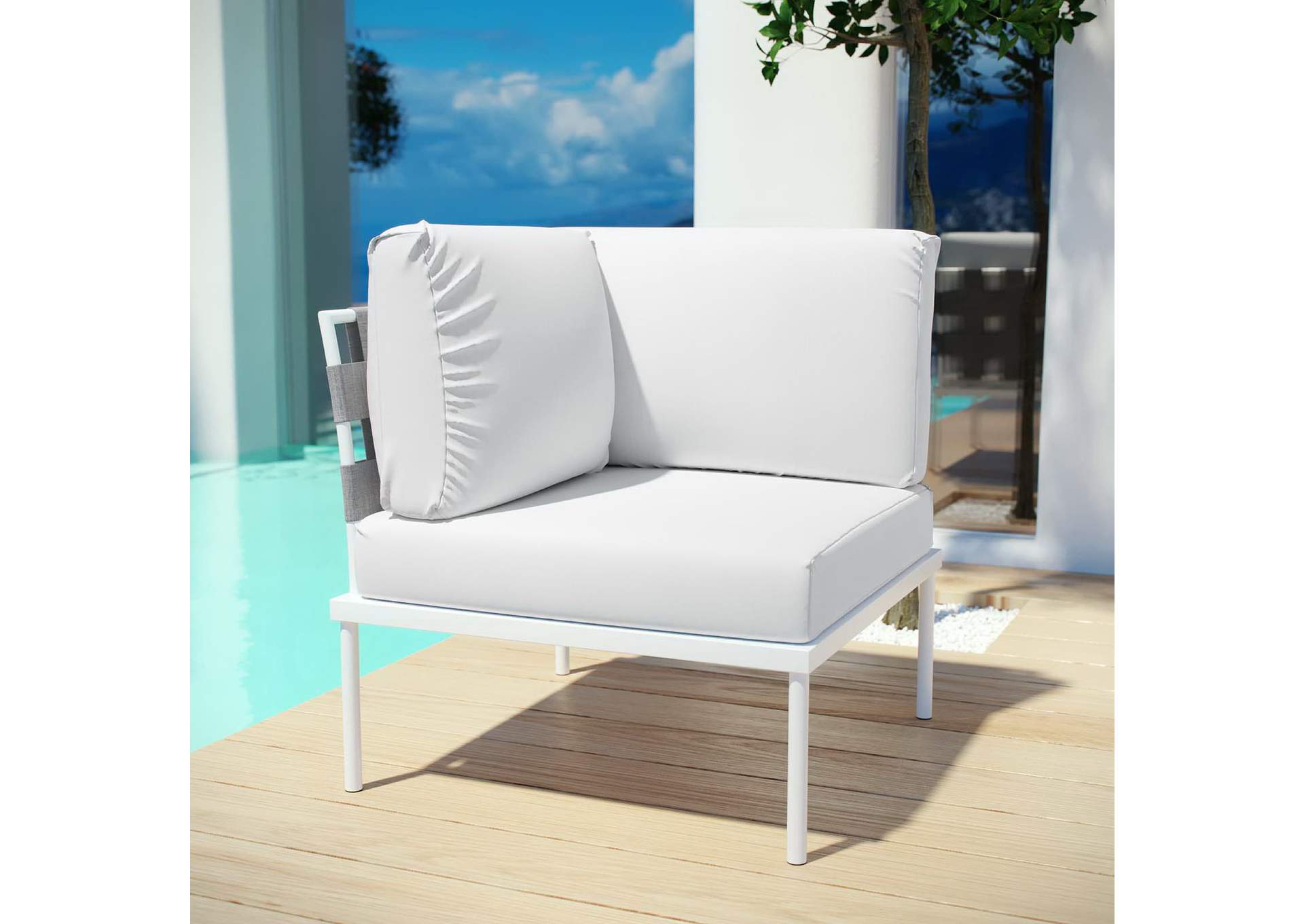 White White Harmony Outdoor Patio Aluminum Corner Sofa,Modway