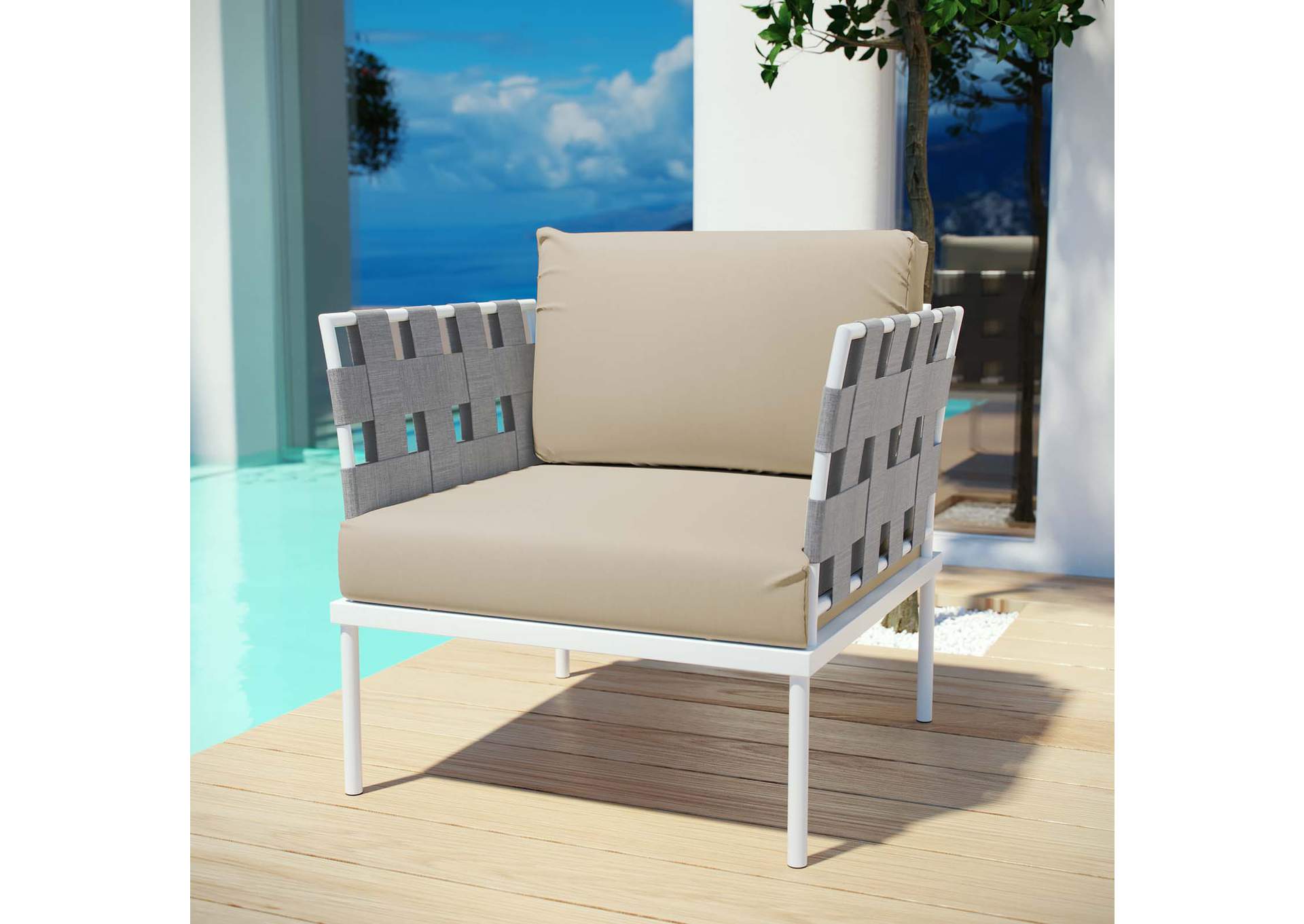 White Beige Harmony Outdoor Patio Aluminum Armchair,Modway