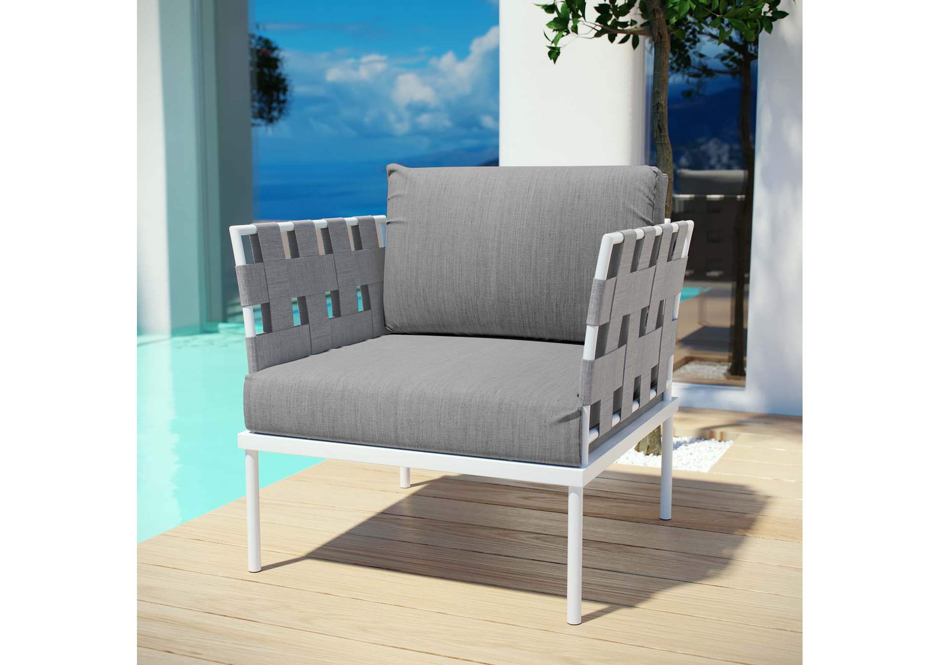 White Gray Harmony Outdoor Patio Aluminum Armchair,Modway