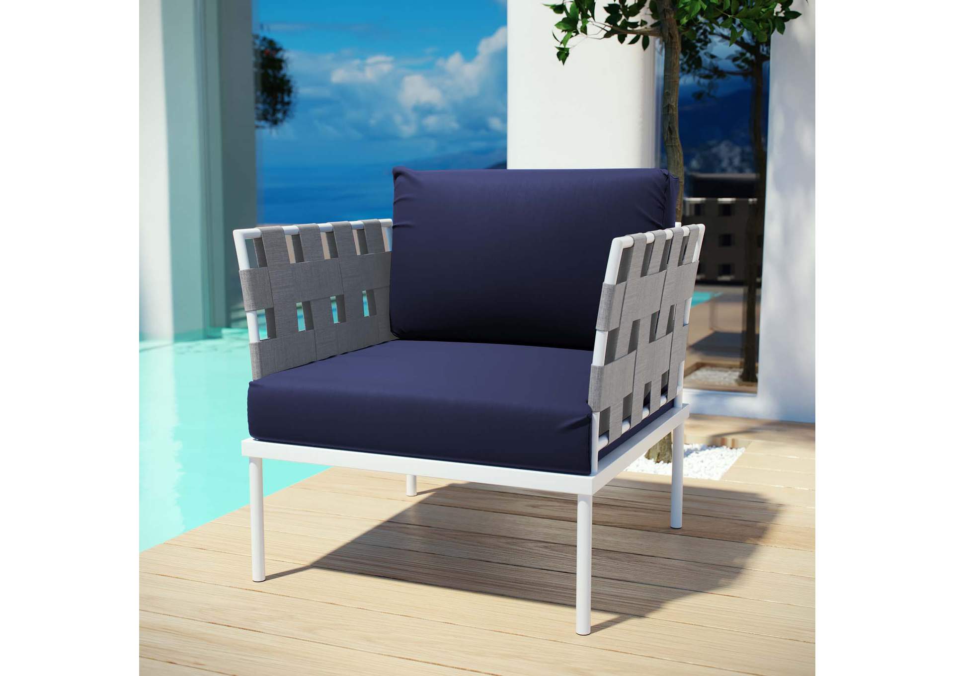 White Navy Harmony Outdoor Patio Aluminum Armchair,Modway