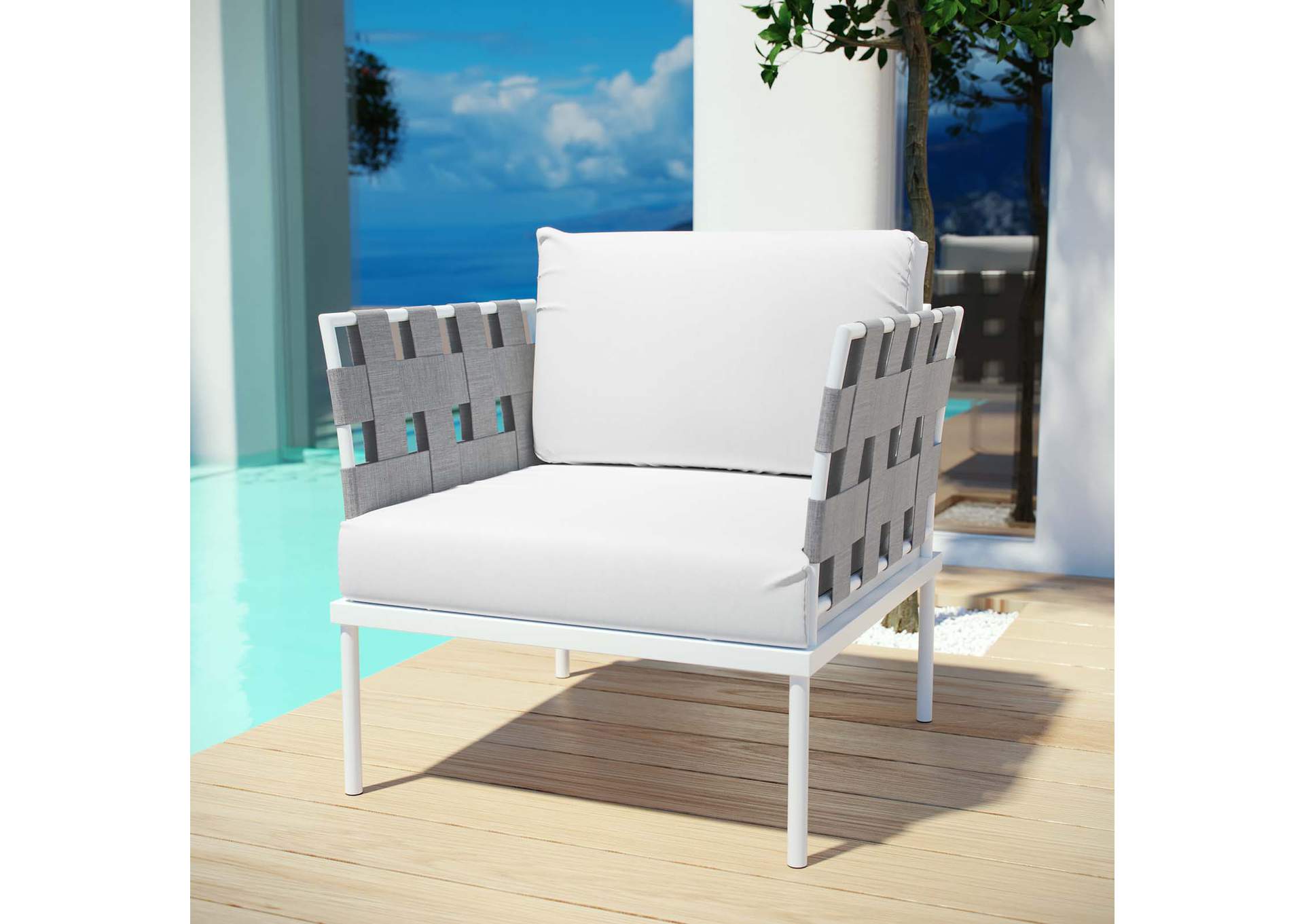 White White Harmony Outdoor Patio Aluminum Armchair,Modway