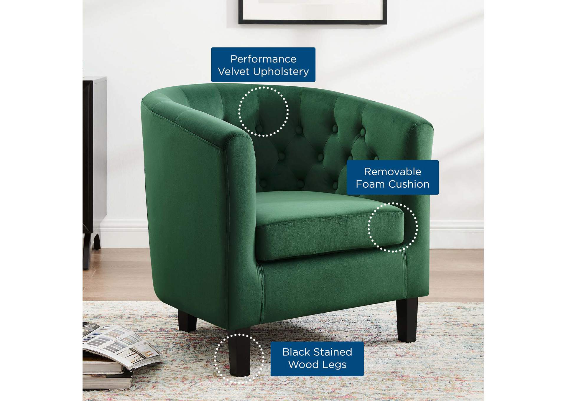 Emerald Prospect Performance Velvet Arm Chair,Modway