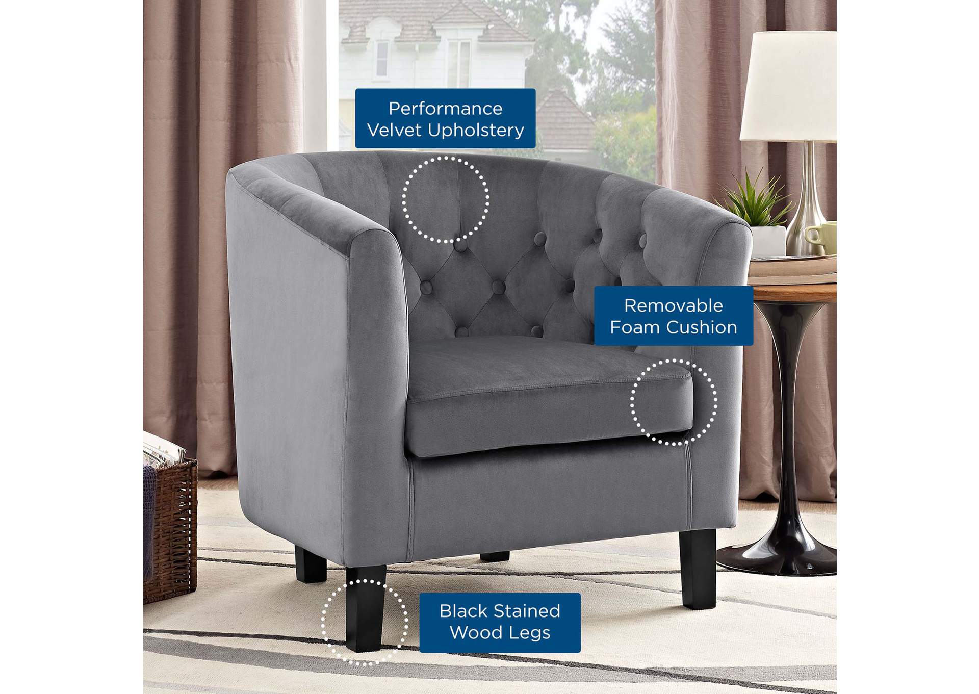 Gray Prospect Performance Velvet Arm Chair,Modway