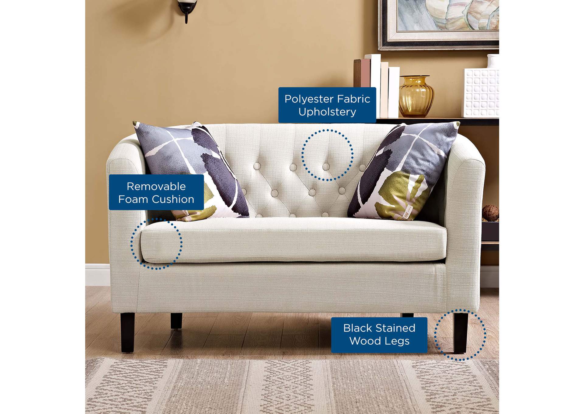 Beige Prospect Upholstered Fabric Loveseat,Modway