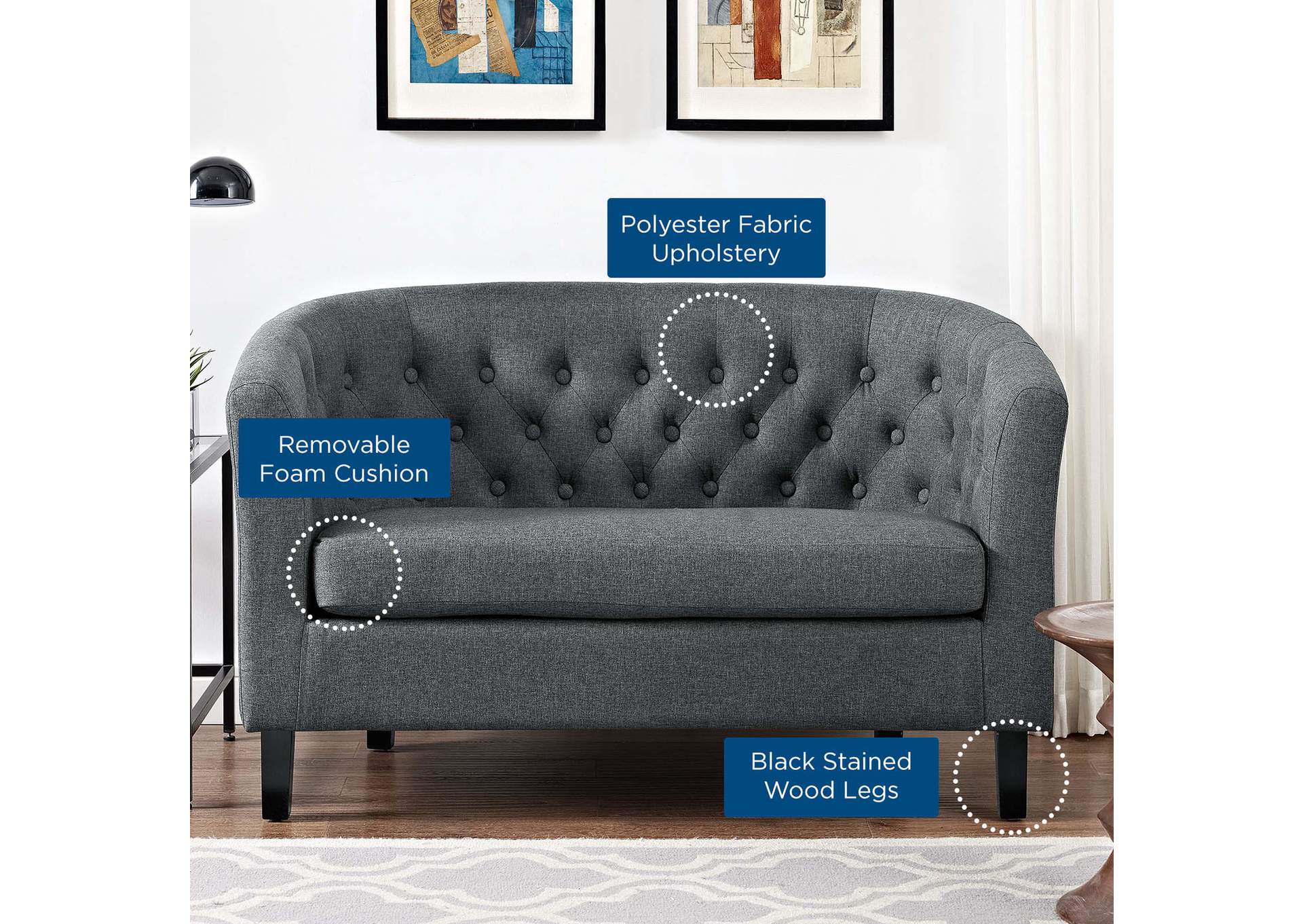 Gray Prospect Upholstered Fabric Loveseat,Modway