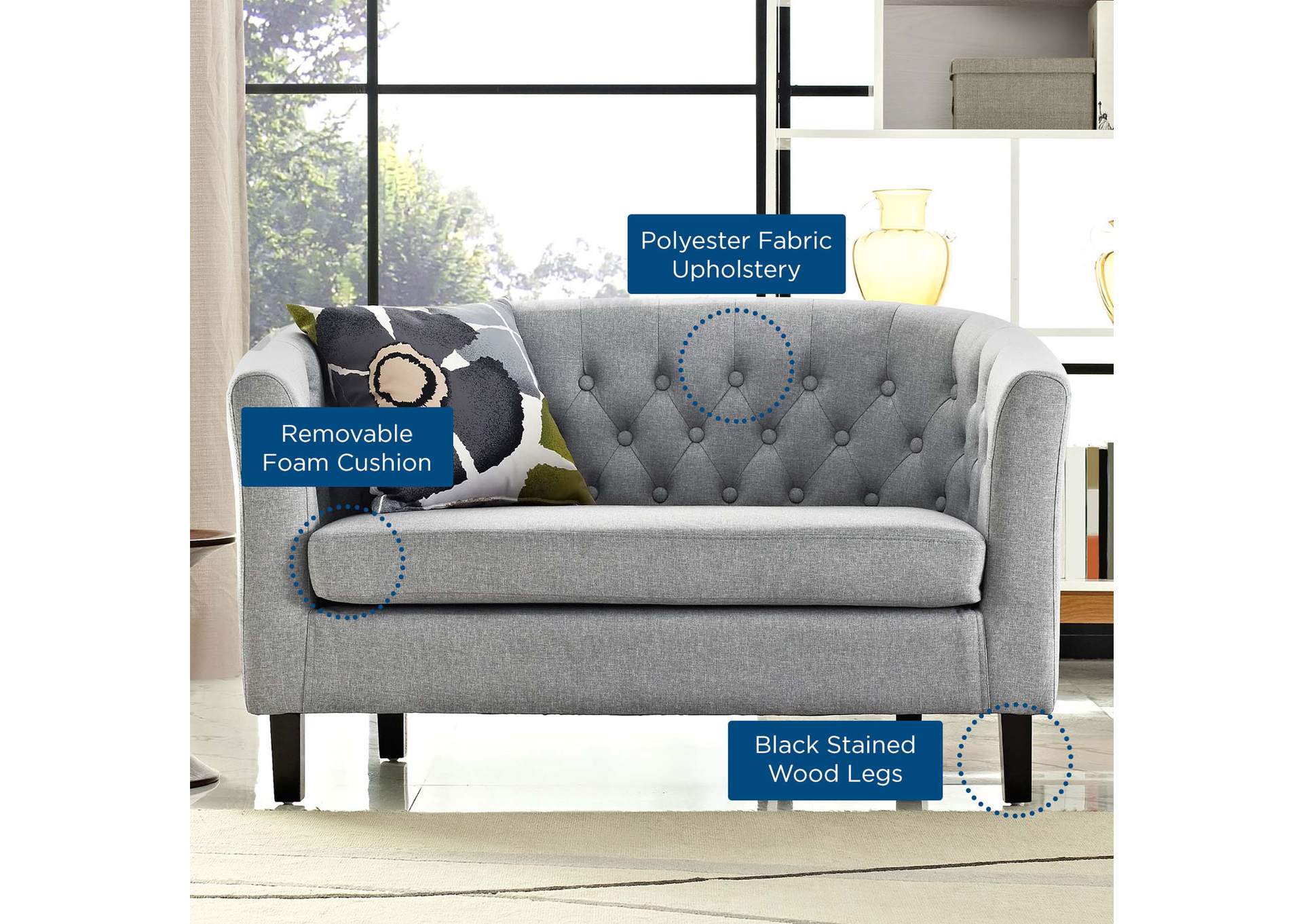 Light Gray Prospect Upholstered Fabric Loveseat,Modway