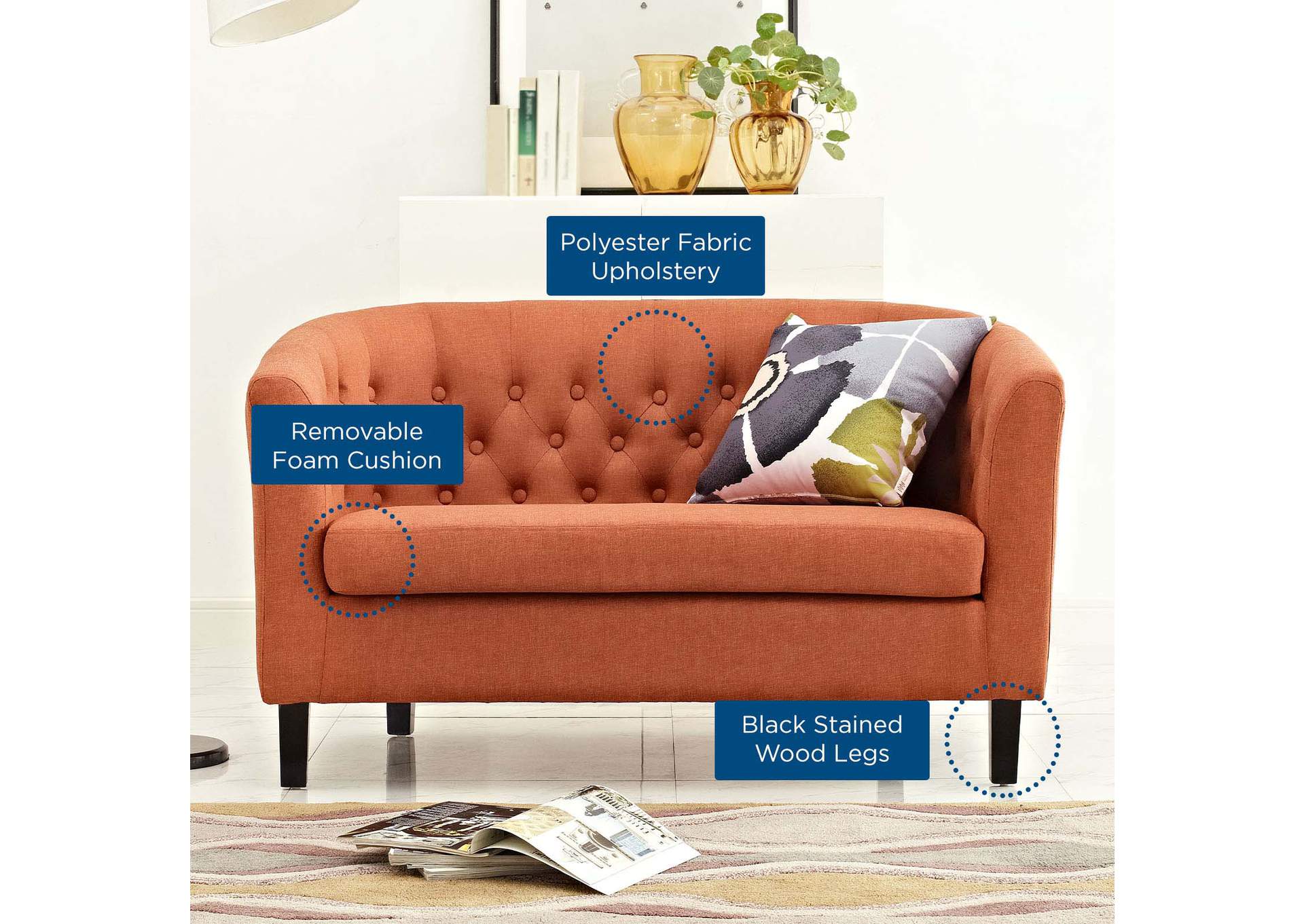 Orange Prospect Upholstered Fabric Loveseat,Modway