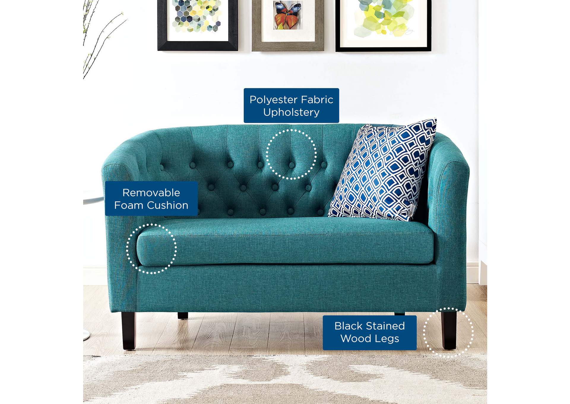 Teal Prospect Upholstered Fabric Loveseat,Modway