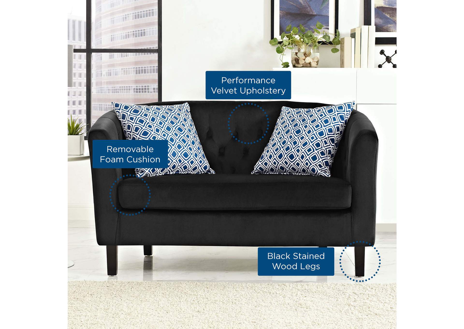 Black Prospect Performance Velvet Loveseat,Modway