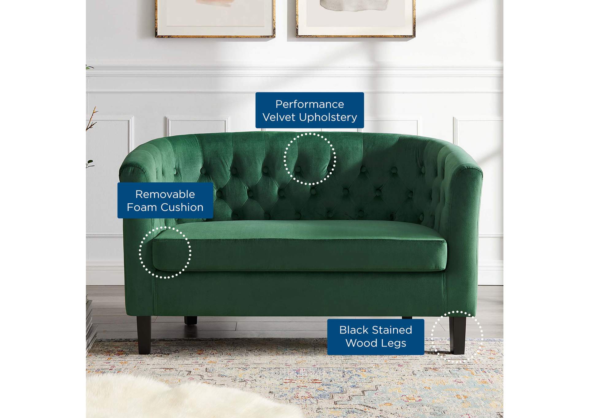 Emerald Prospect Performance Velvet Loveseat,Modway