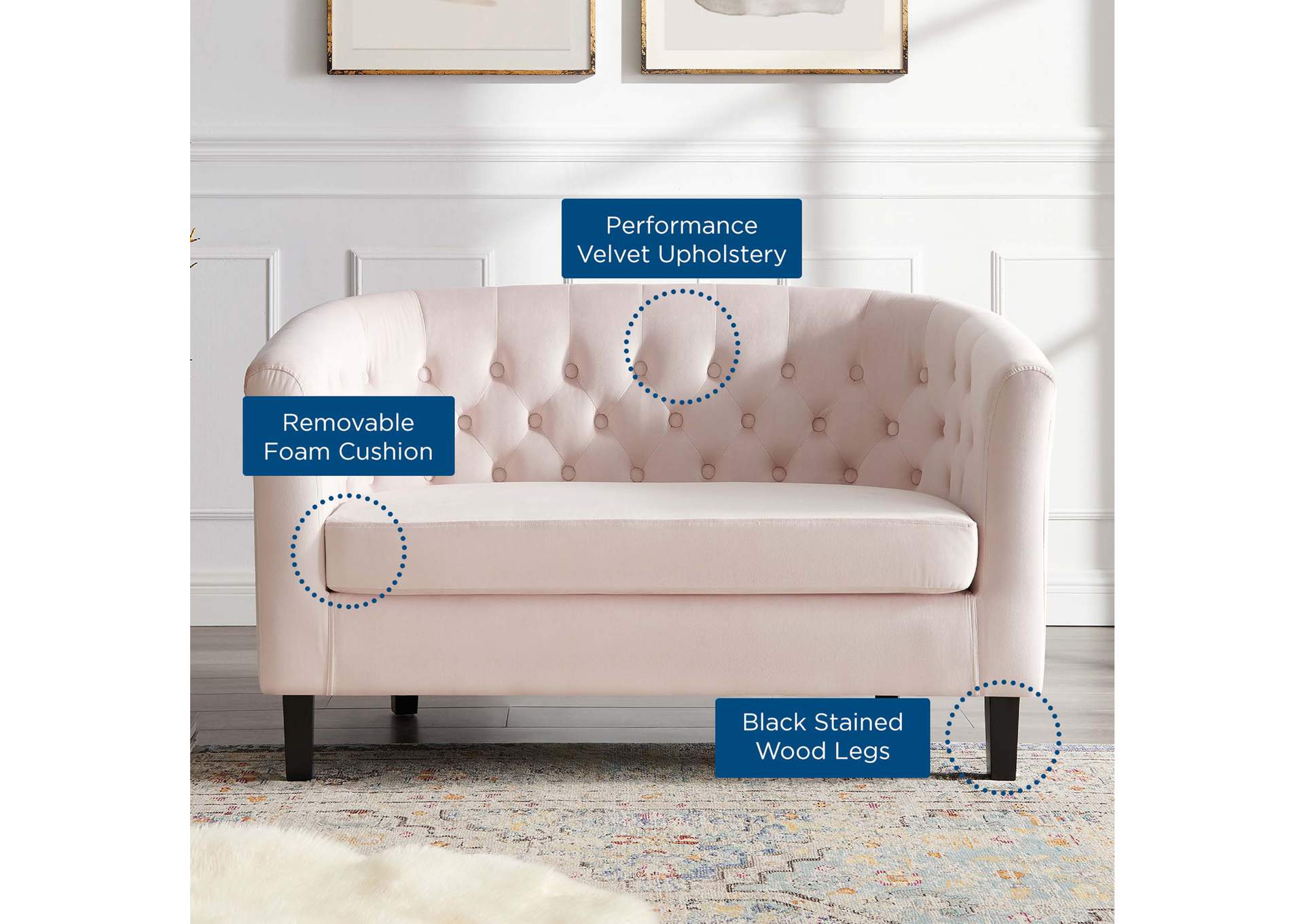 Pink Prospect Performance Velvet Loveseat,Modway