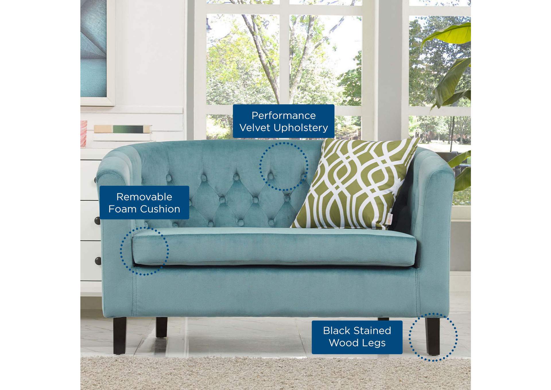 Sea Blue Prospect Performance Velvet Loveseat,Modway