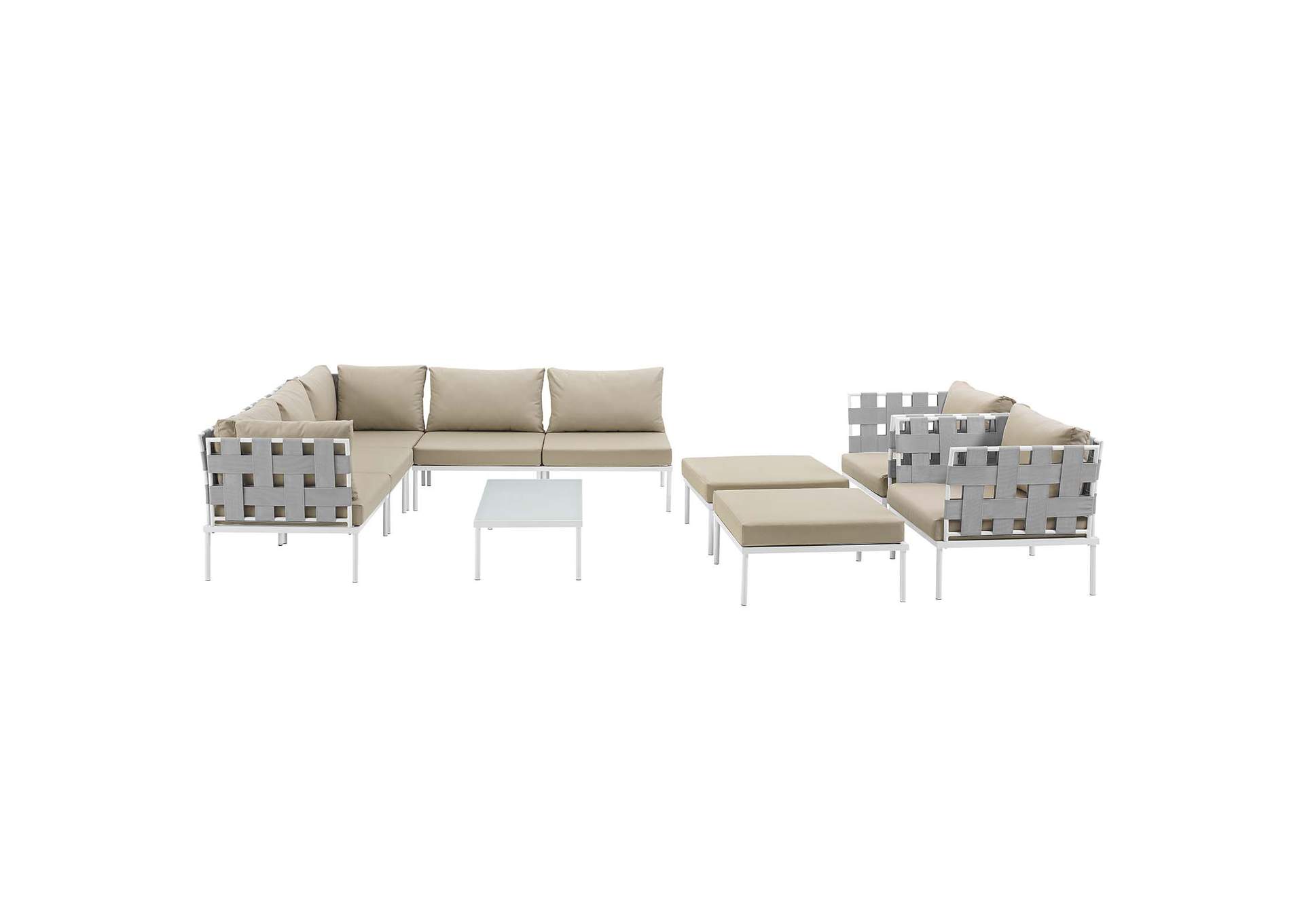 White Beige Harmony 10 Piece Outdoor Patio Aluminum Sectional Sofa Set,Modway