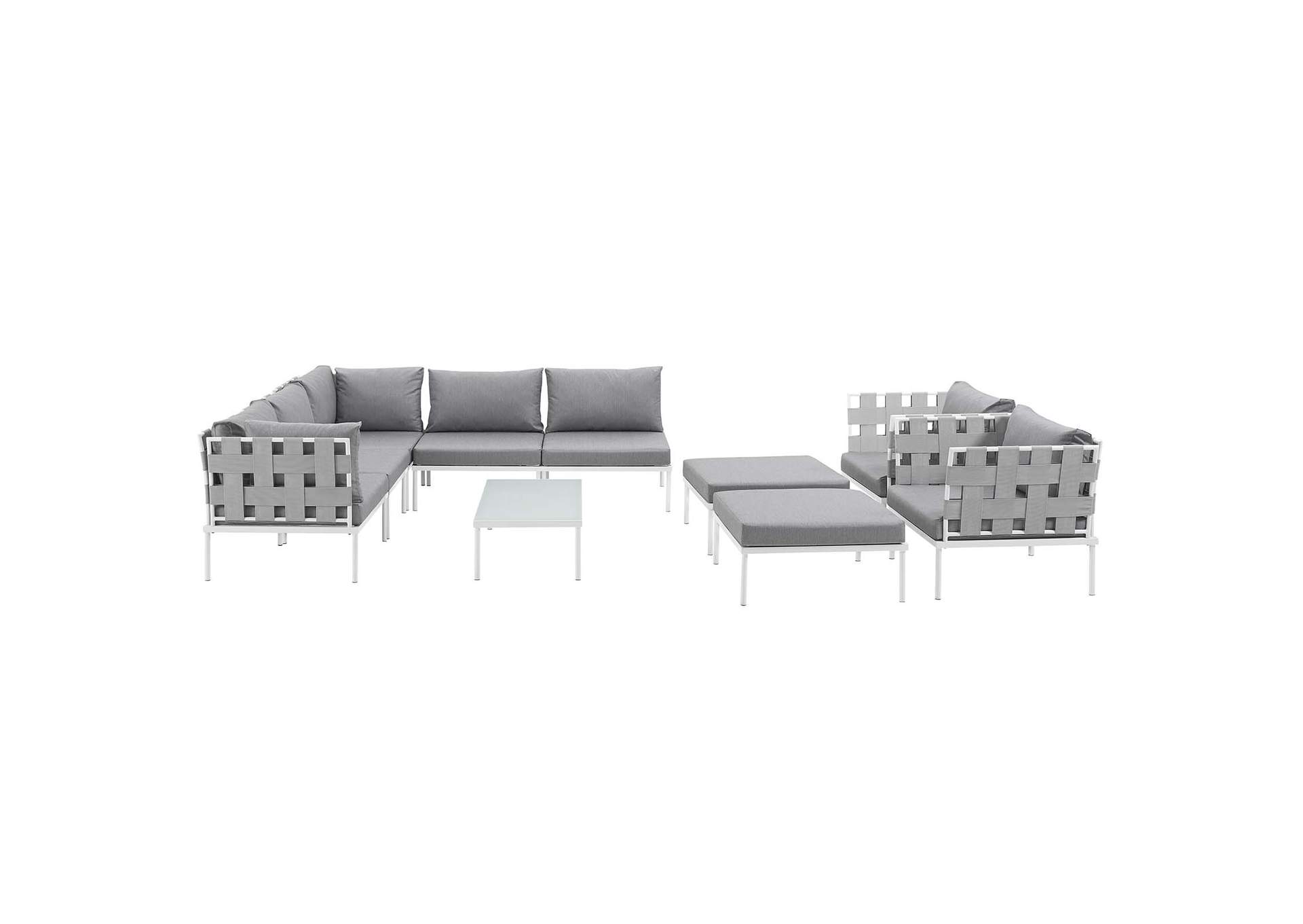 White Gray Harmony 10 Piece Outdoor Patio Aluminum Sectional Sofa Set,Modway