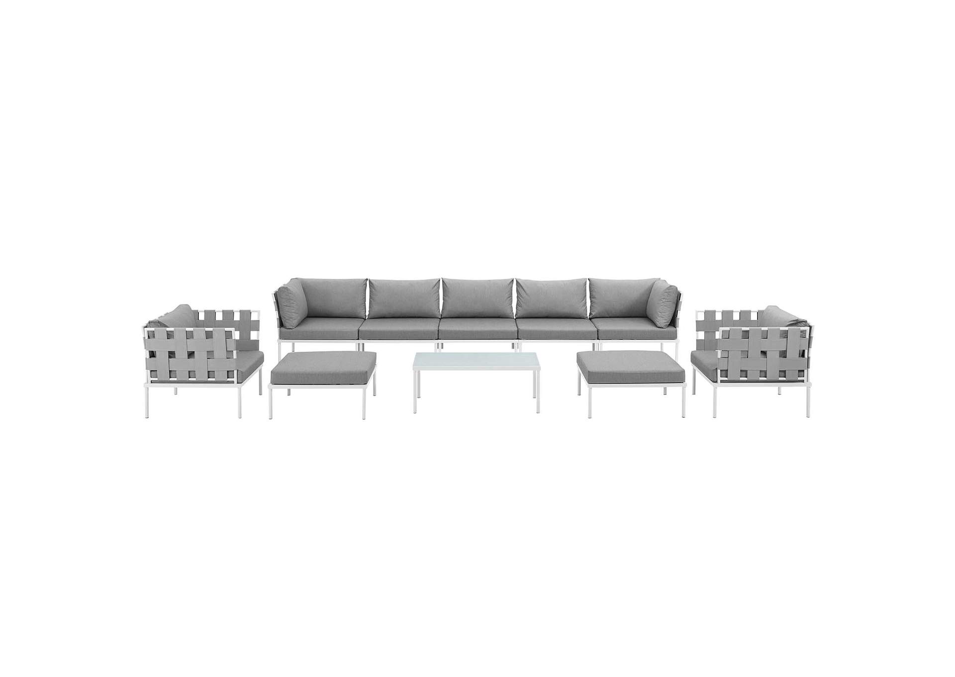 White Gray Harmony 10 Piece Outdoor Patio Aluminum Sectional Sofa Set,Modway